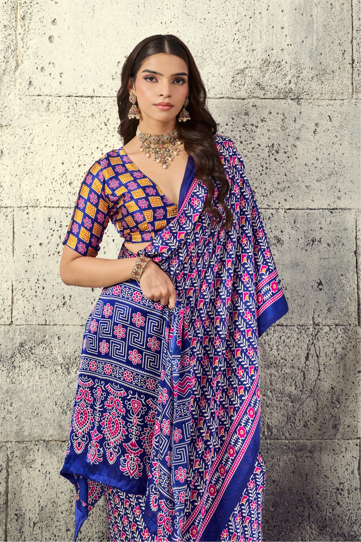 MySilkLove Insolent Purple Modal Ajrakh Satin Printed Silk Saree