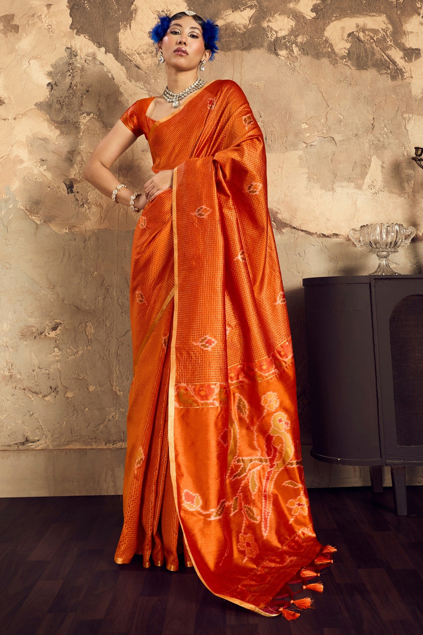 Buy MySilkLove Carrot Orange Banarasi Handloom Saree Online