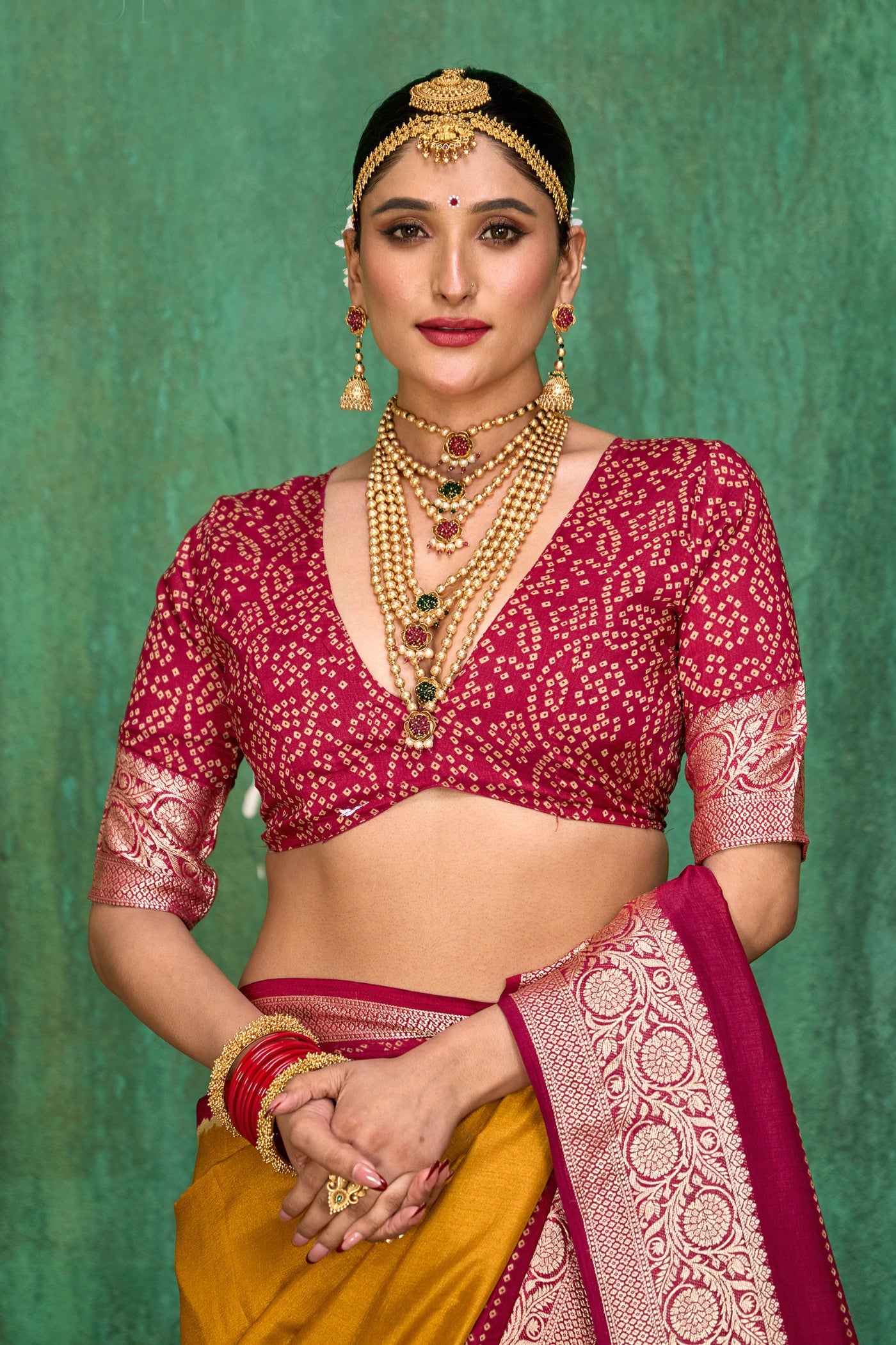 Buy MySilkLove Mustard Yellow Tussar Bandhani Silk Saree Online