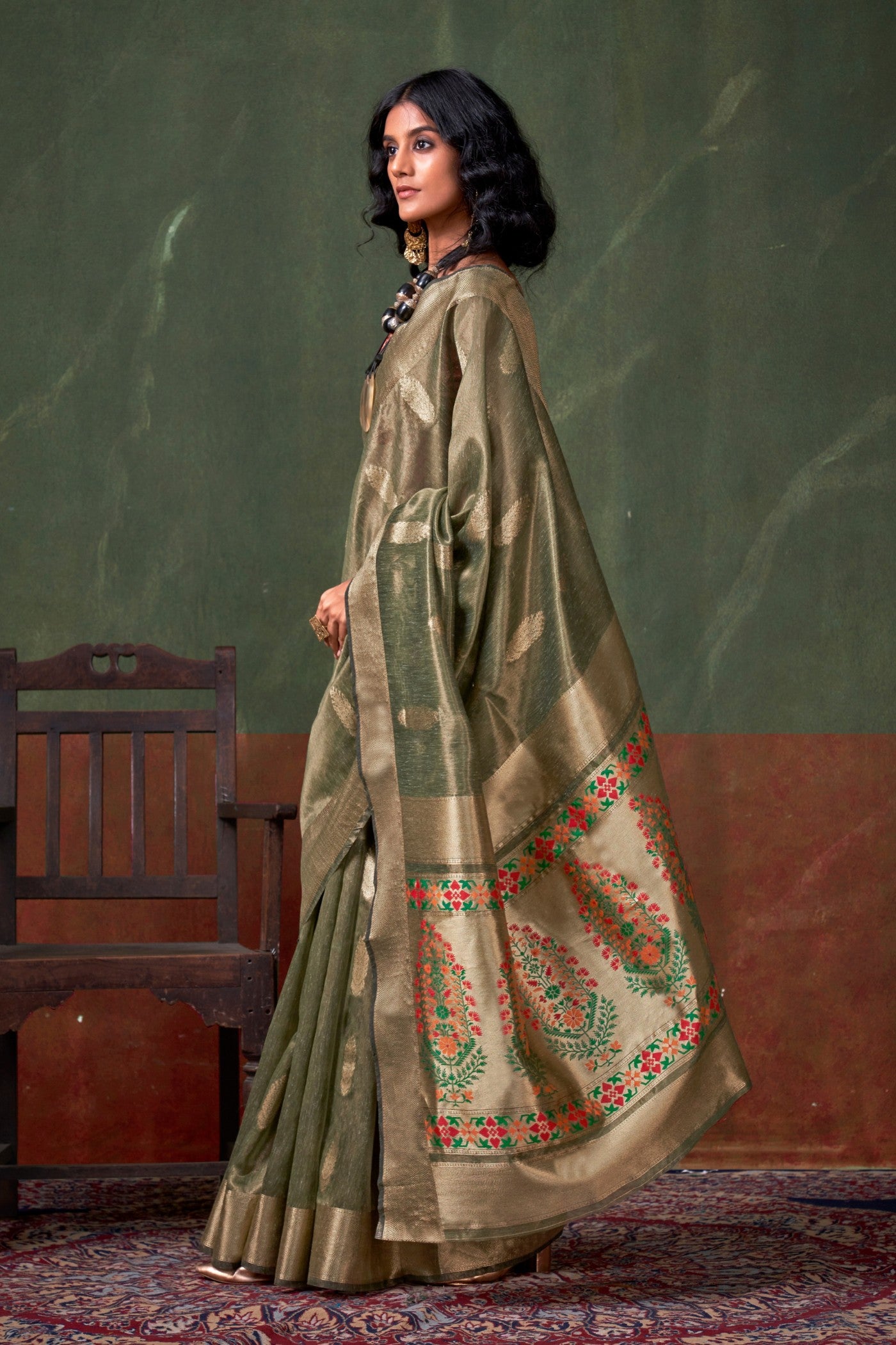 Buy MySilkLove Millbrook Green Banarasi Handloom Saree Online