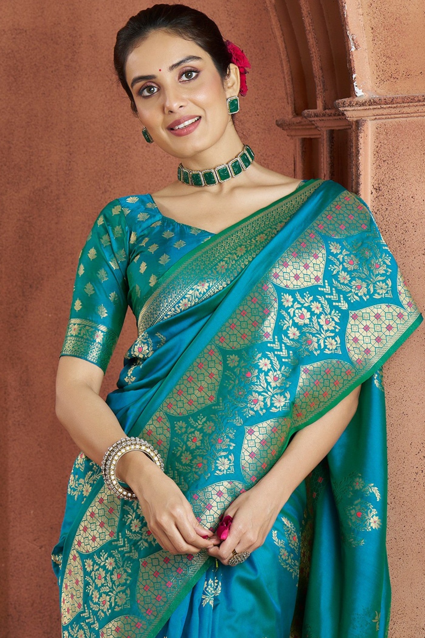 Buy MySilkLove Peacock Blue Woven Banarasi Saree Online