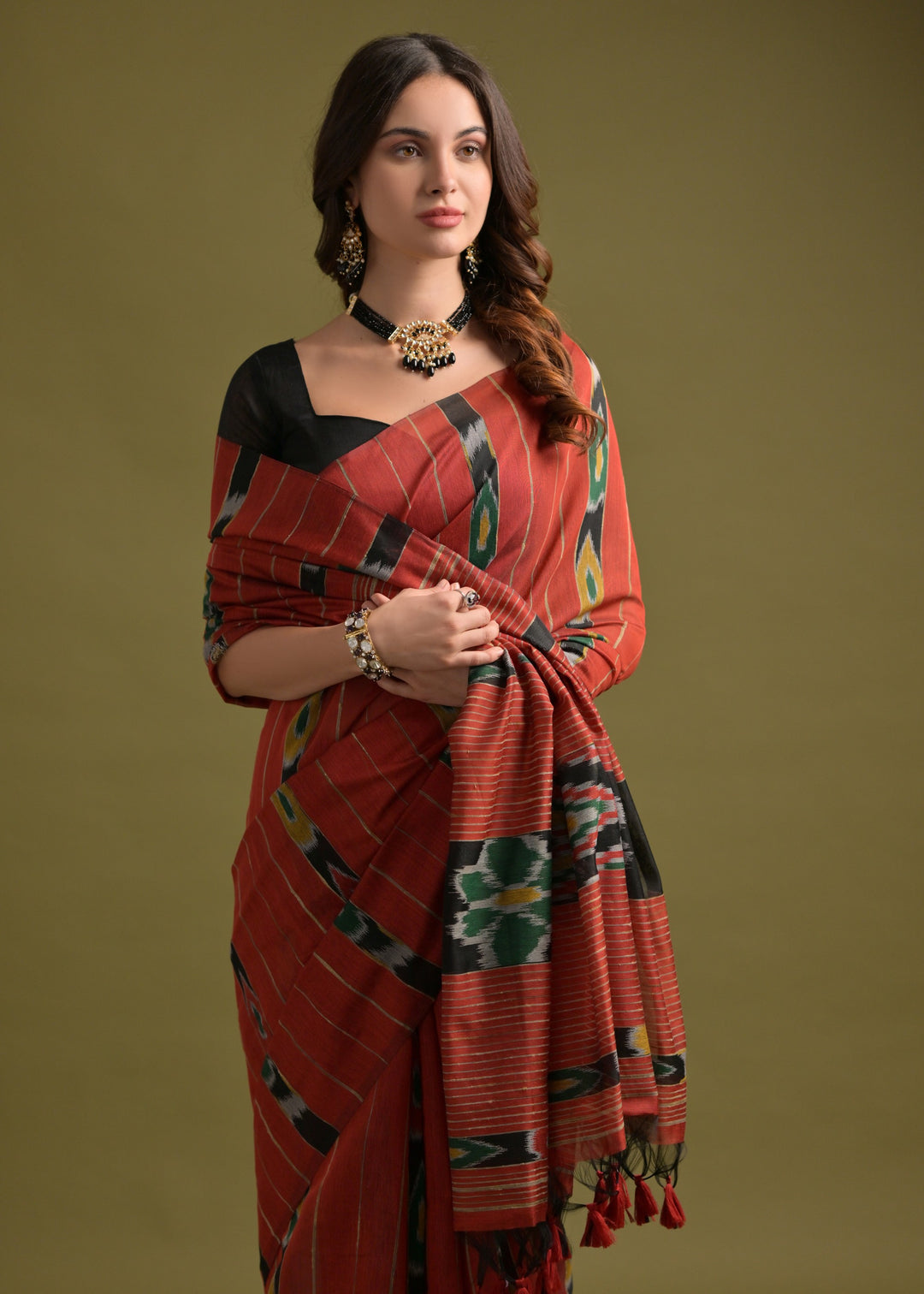 Buy MySilkLove Spice Brown Soft Ikkat Cotton Woven Saree Online