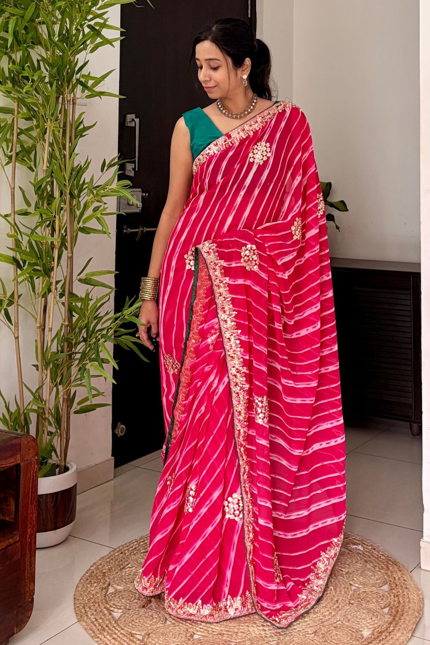 Buy MySilkLove Scarlet Red Designer Bandhani Saree with Designer Handwork Blouse Online
