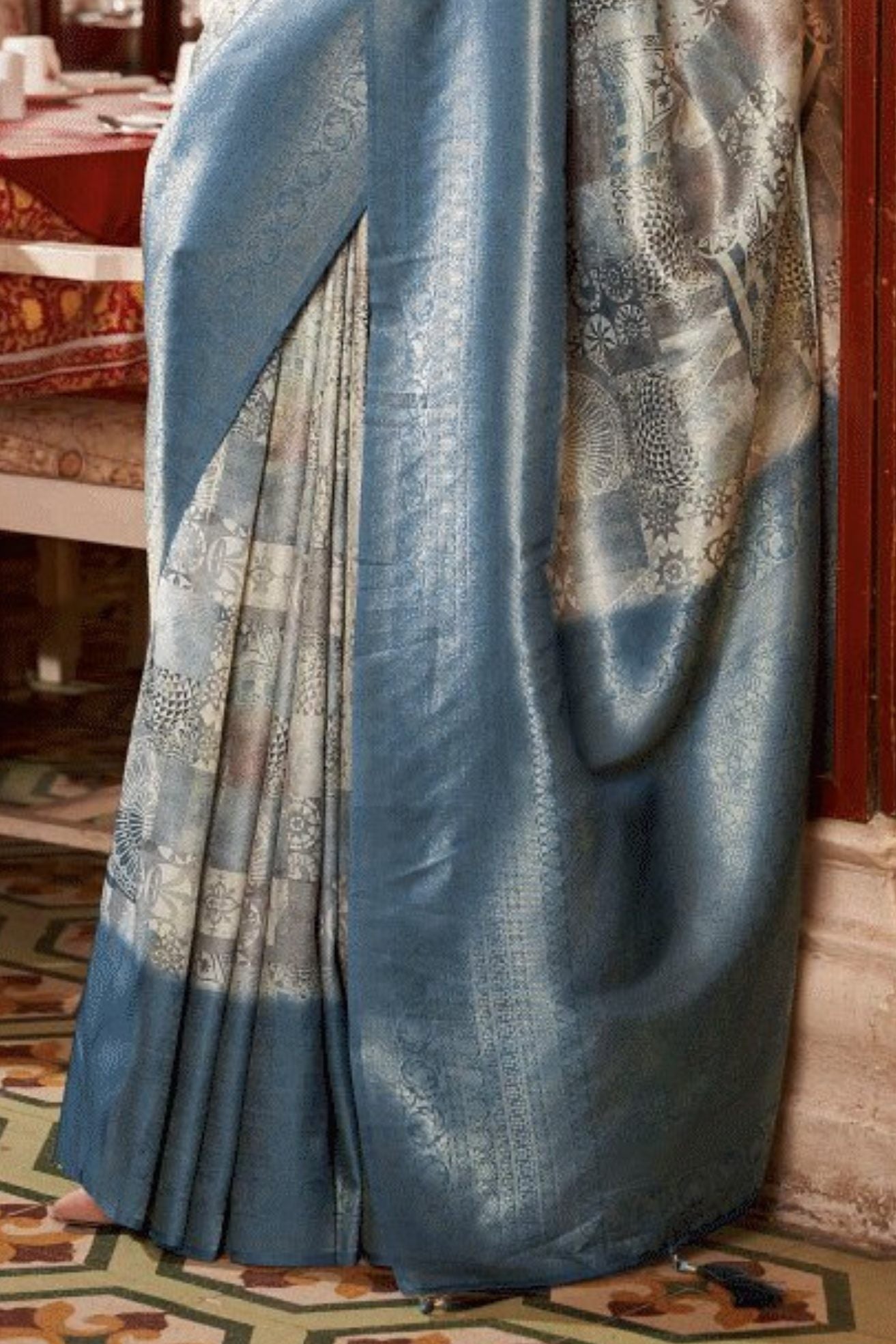 Buy MySilkLove Pablo Grey Banarasi Digital Printed Saree Online