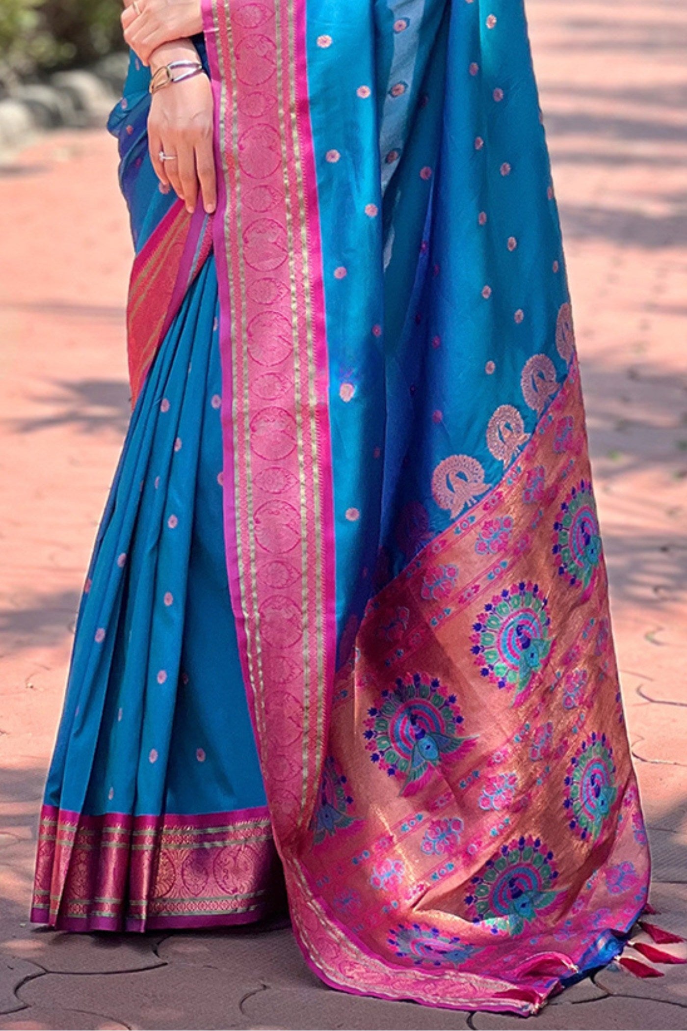 Buy MySilkLove Peacock Blue Zari Woven Paithani Saree Online