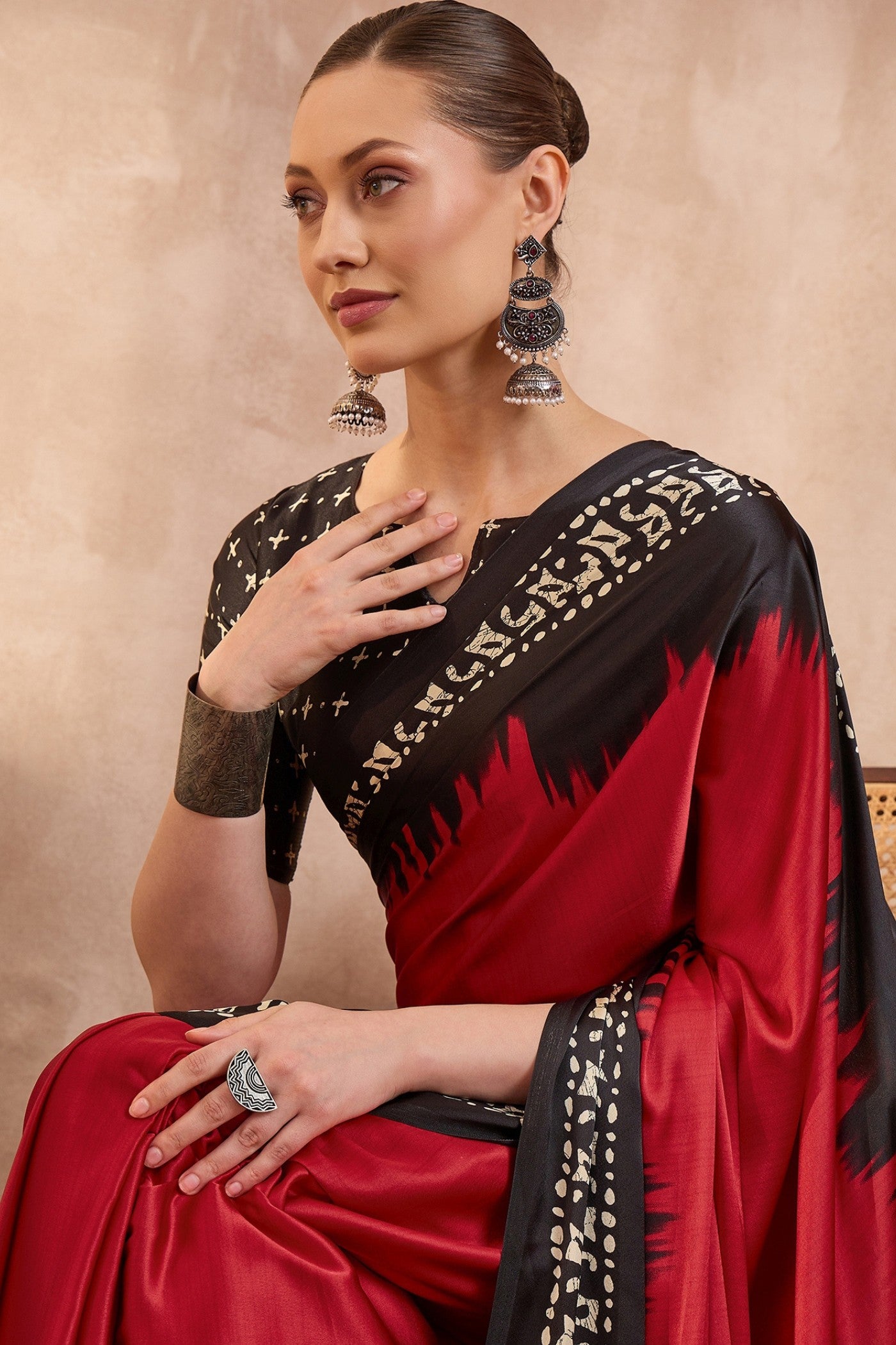 MySilkLove Chili Red Printed Satin Crepe Silk Saree