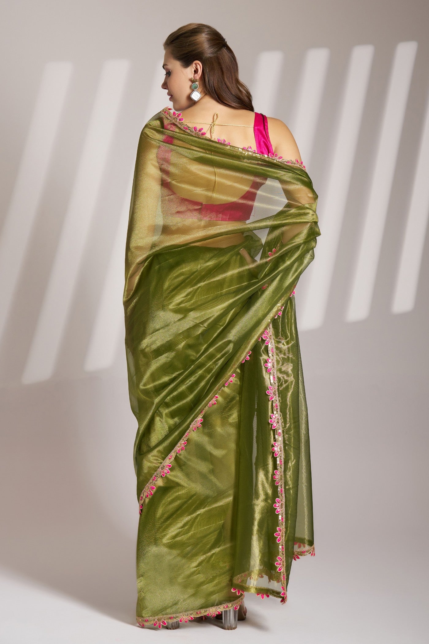 Buy MySilkLove Bronzetone Green Partywear Net Saree Online