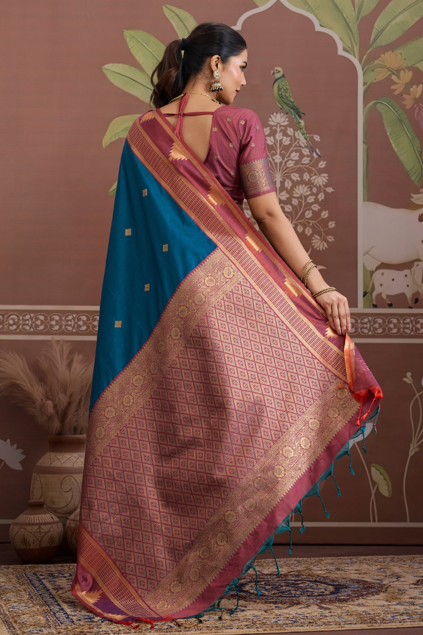 Buy MySilkLove Vista Blue Handloom Tussar Silk Saree Online