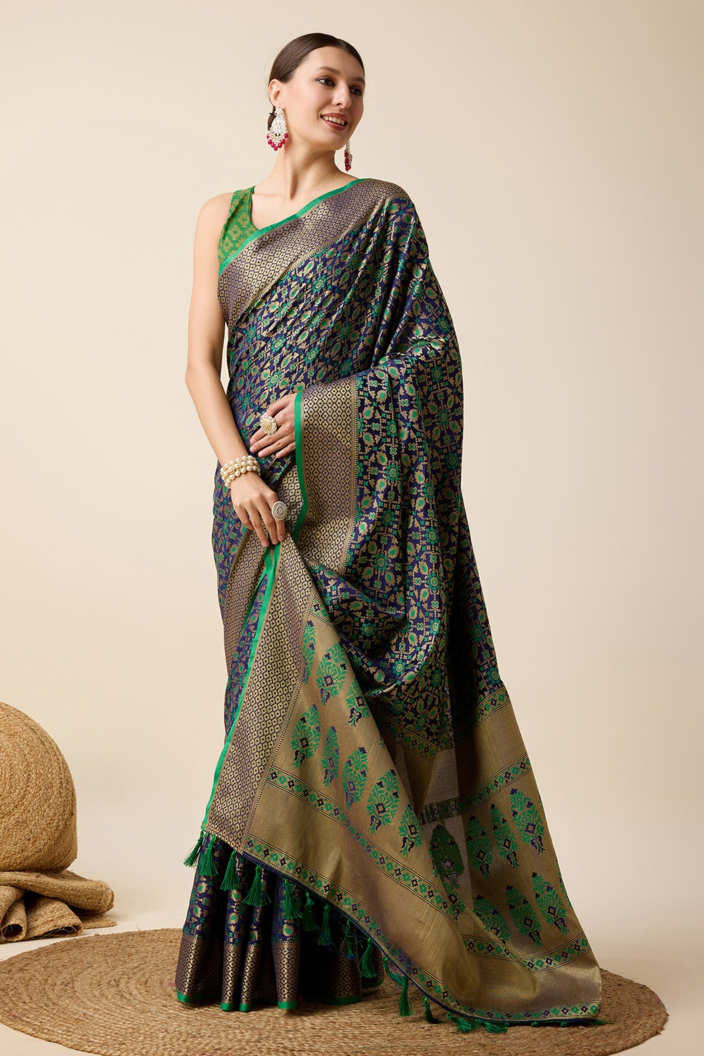 Buy MySilkLove Forest Green and Blue Zari Woven Banarasi Saree Online