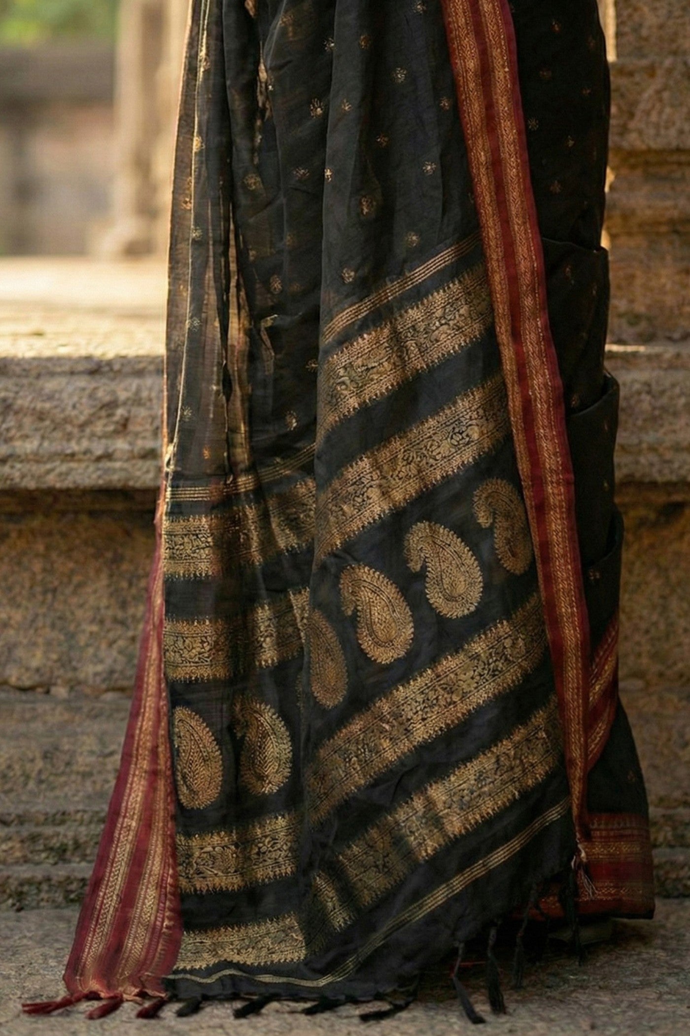Buy MySilkLove Galaxy Black Banarasi Woven Soft Silk Saree Online