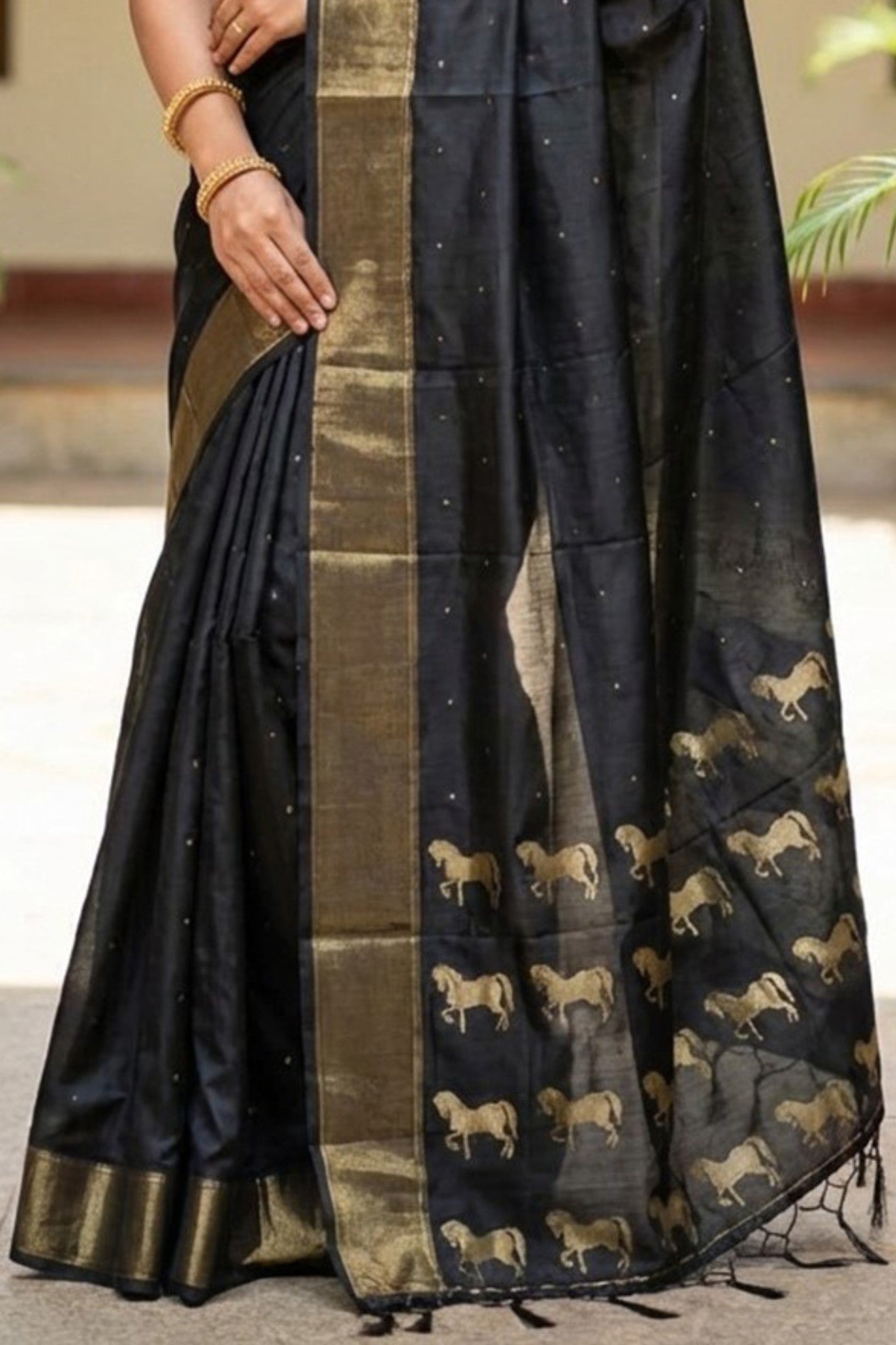 Buy MySilkLove Coral Black Banarasi Woven Soft Silk Saree Online