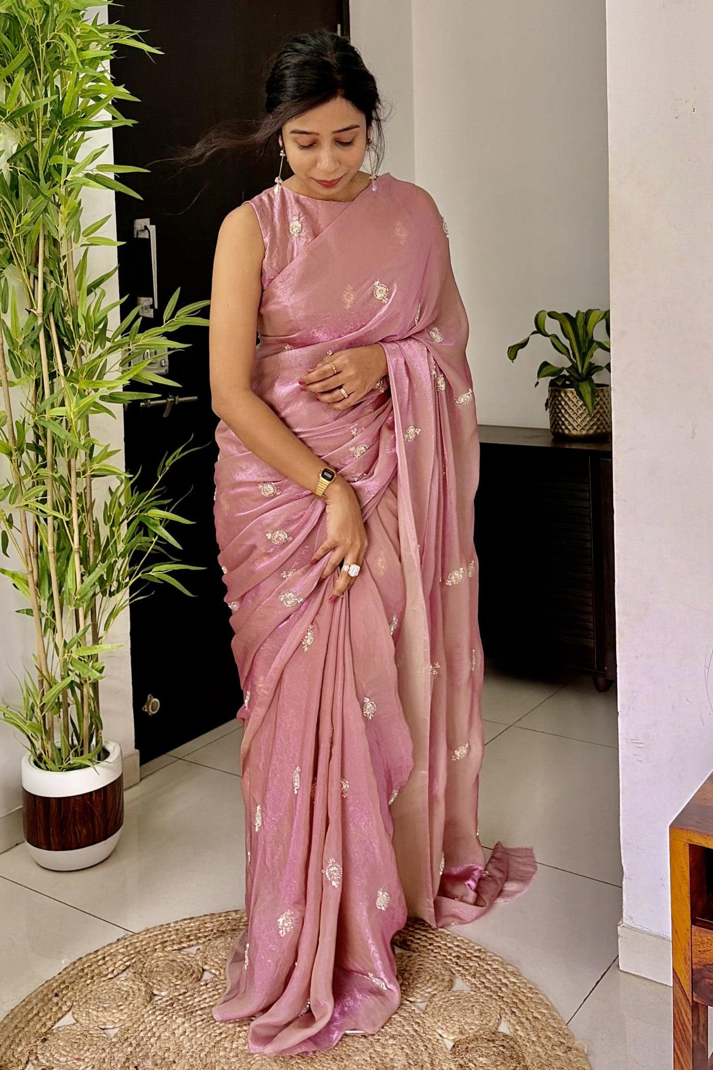 Buy MySilkLove Rose Pink Embroidered Partywear Saree Online