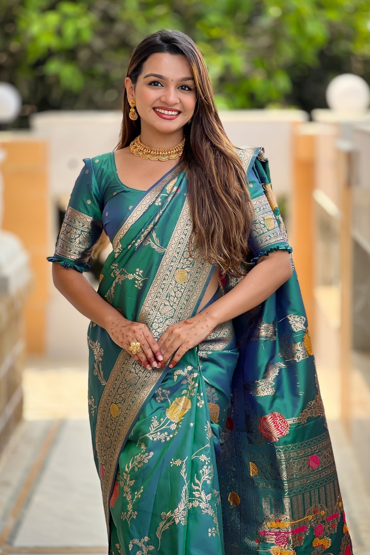 MySilkLove Rama Blue Woven Banarasi Saree