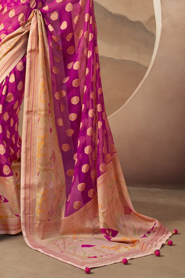 Buy MySilkLove Jazzberry Jam Pink Woven Georgette saree Online