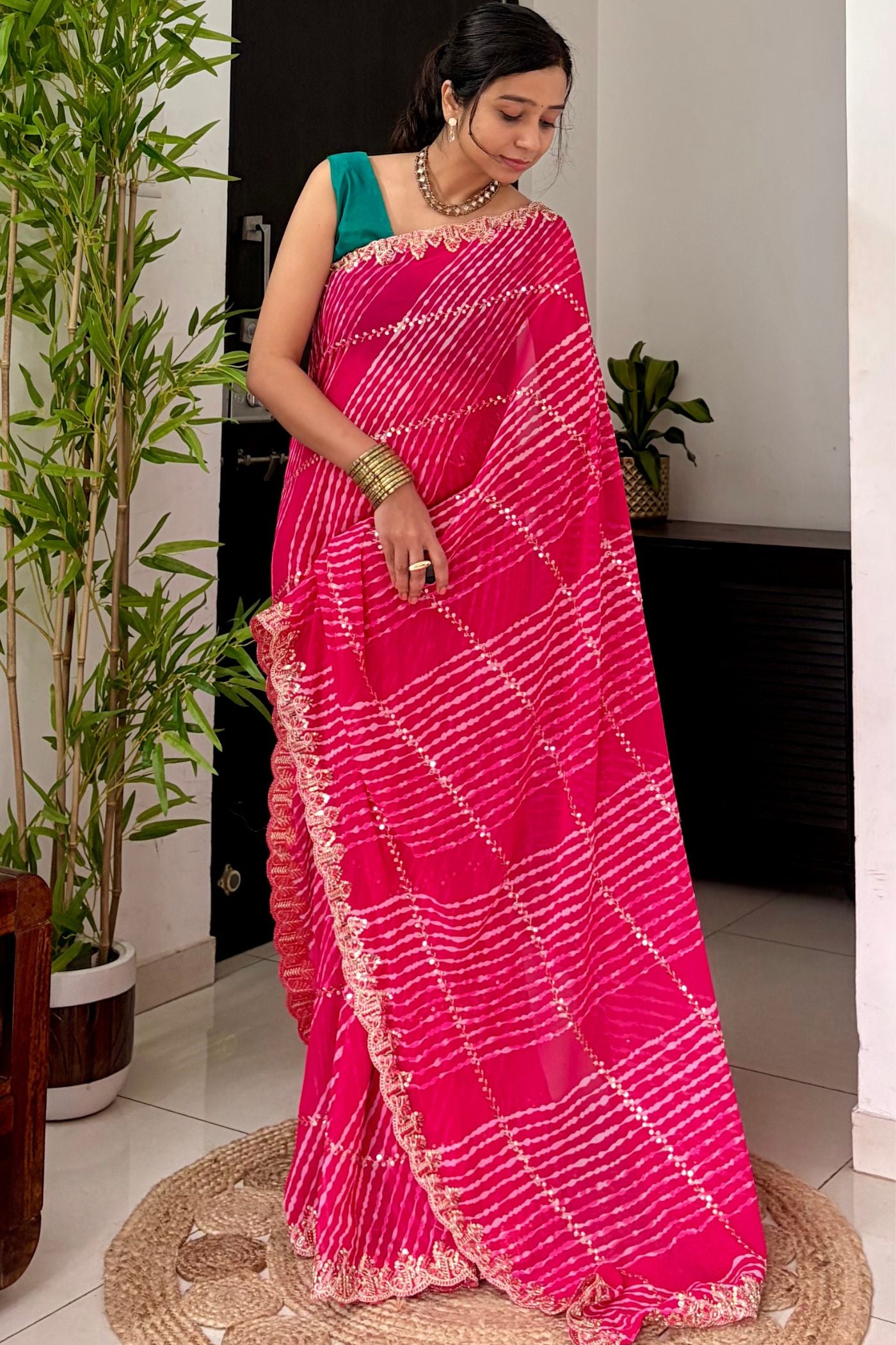 Buy MySilkLove Scarlet Red Designer Bandhani Saree with Designer Handwork Blouse Online
