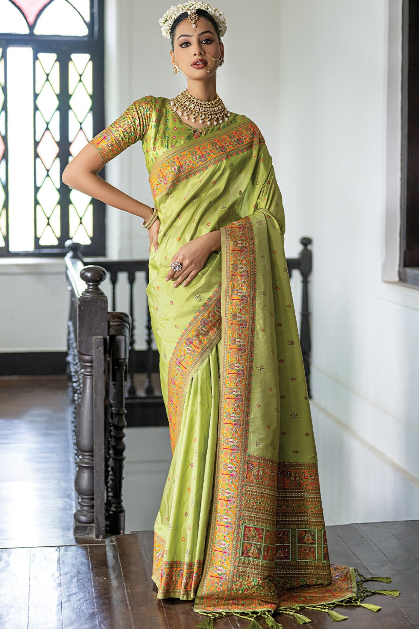 Buy MySilkLove Fern Green Kashmiri Handloom Woven Silk Saree Online