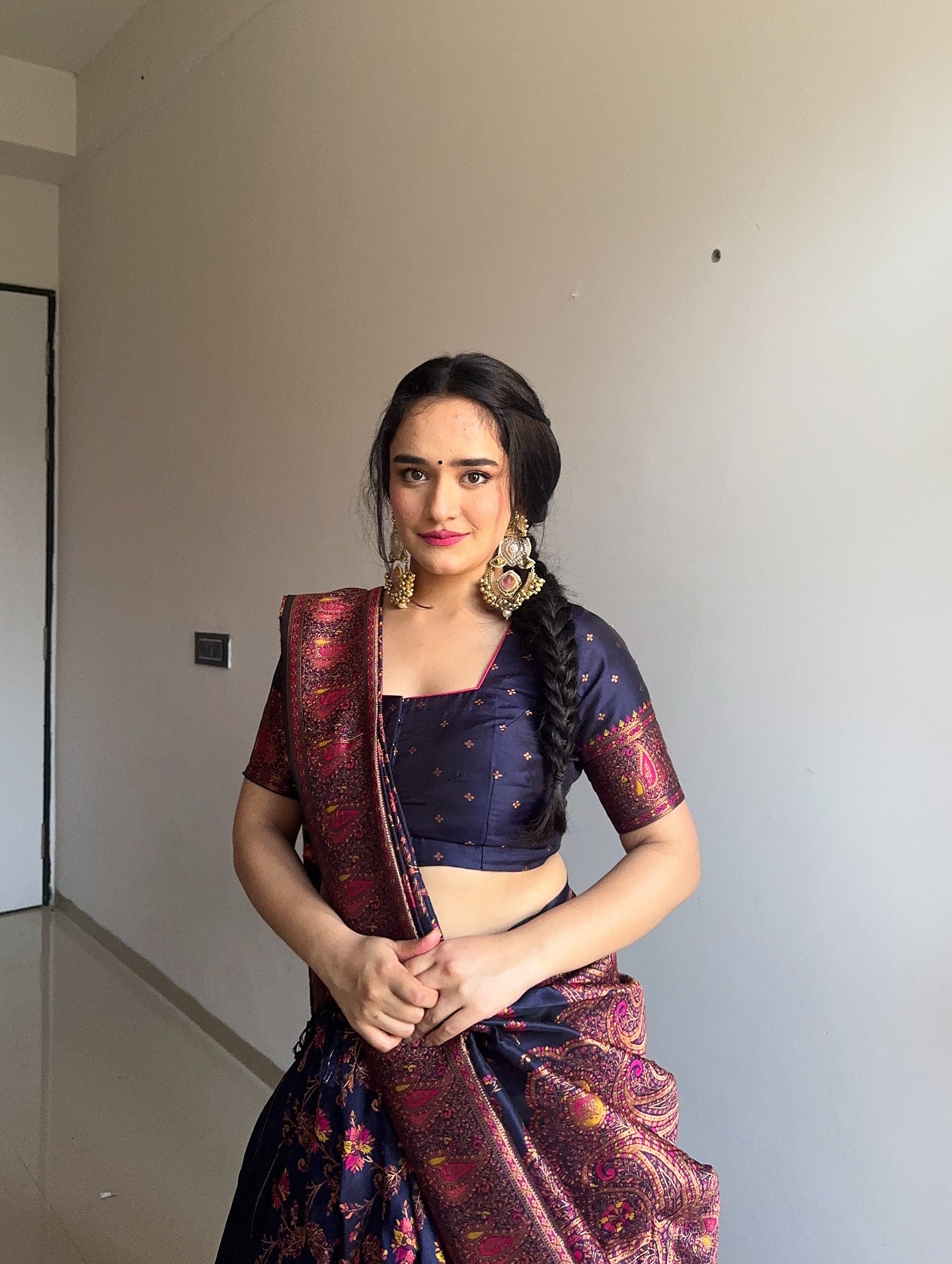 MySilkLove Navy Blue Woven Pashmina Silk Saree