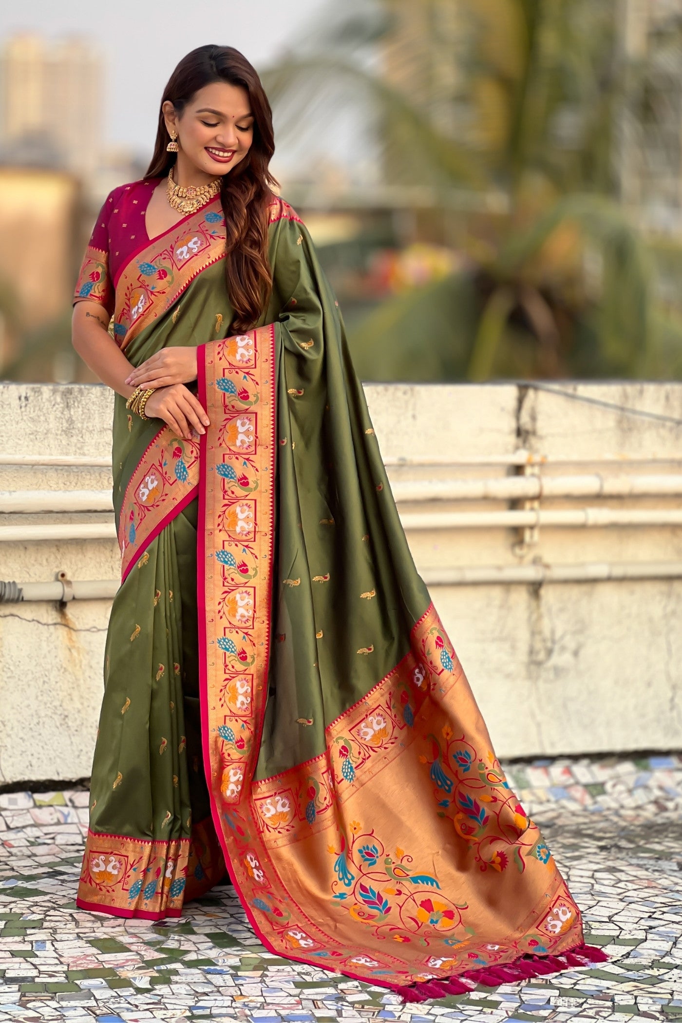 Buy MySilkLove Heritage Green Zari Woven Paithani Saree Online