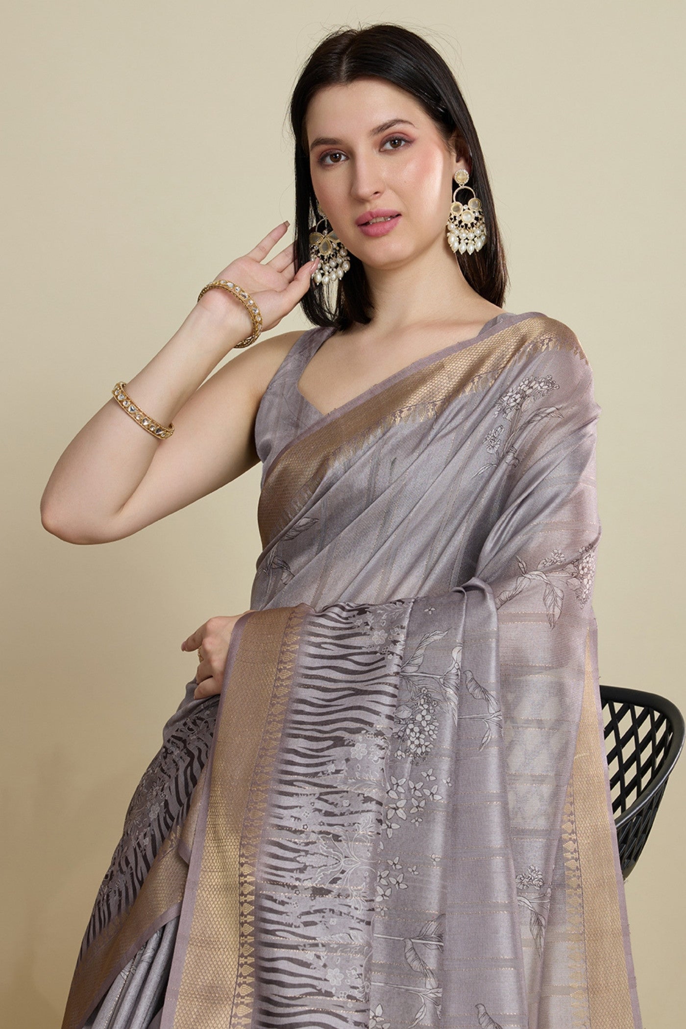 MySilkLove British Grey Woven Cotton Saree