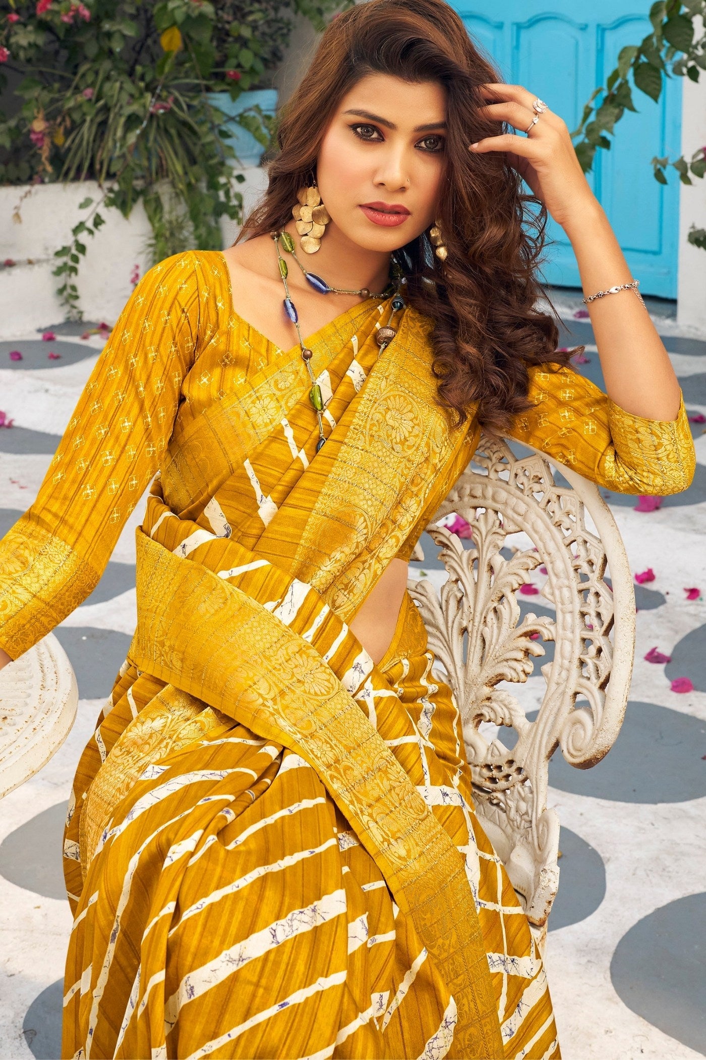 Buy MySilkLove Dixie Yellow Banarasi Printed Saree Online