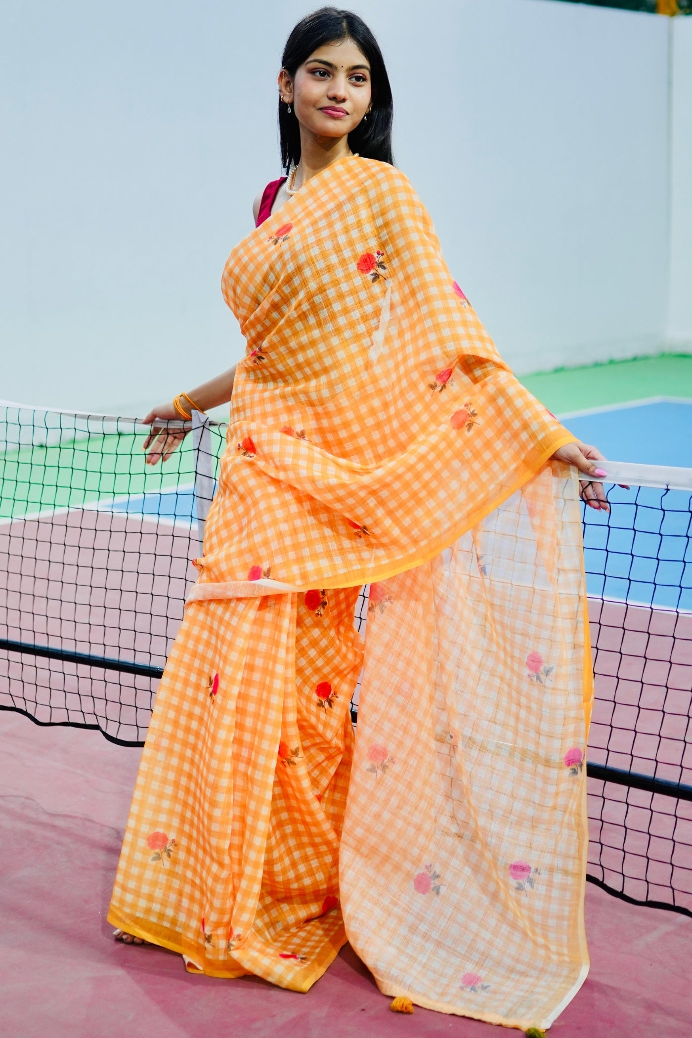 Buy MySilkLove Jonquil Yellow Soft Linen Cotton Printed Saree Online