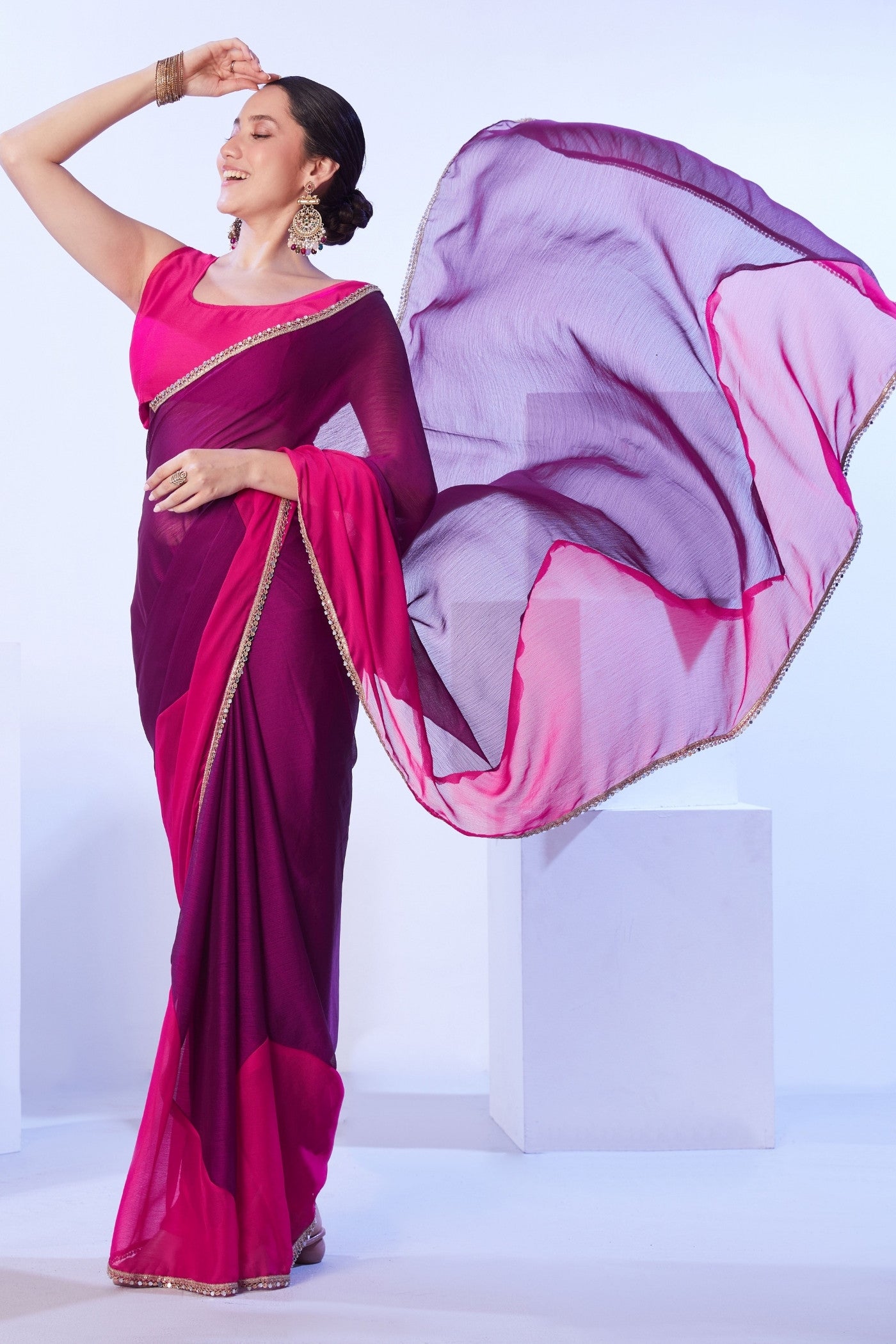 Buy MySilkLove Plum Purple and Pink Designer Partywear Saree Online