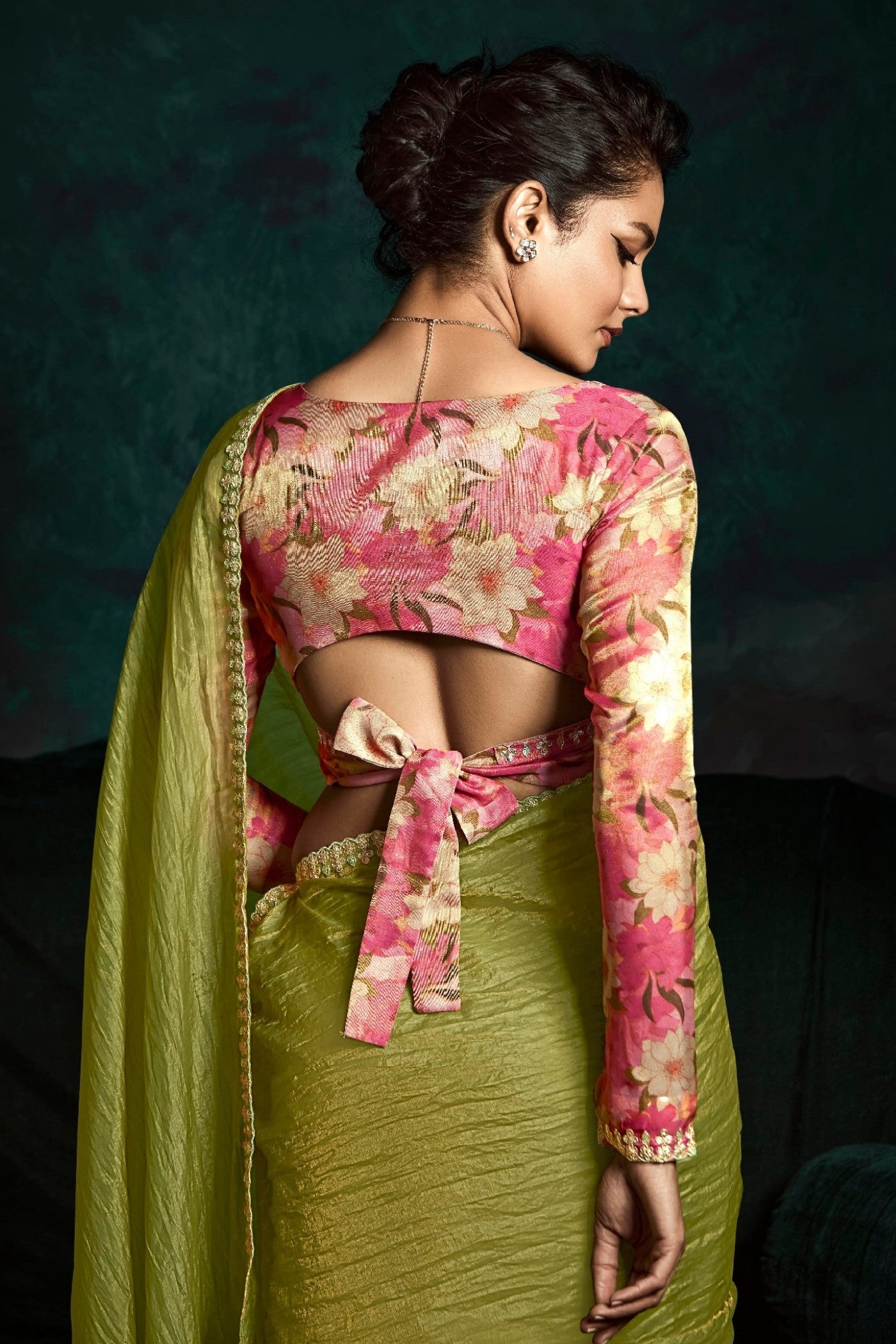 Buy MySilkLove Olivetone Green Embroidered Tissue Designer Saree Online