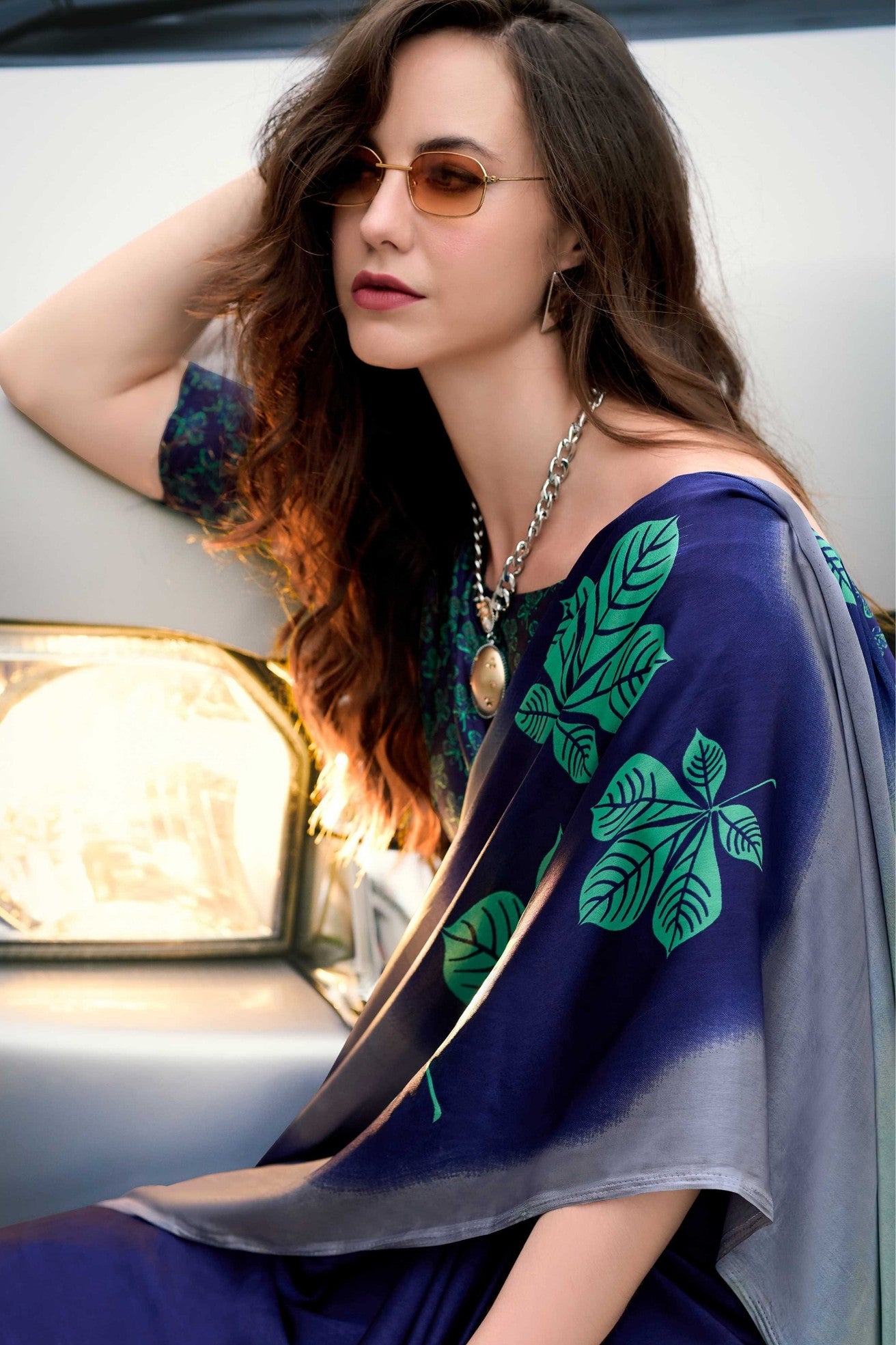 Buy MySilkLove Admiral Blue Printed Satin Crepe Saree Online