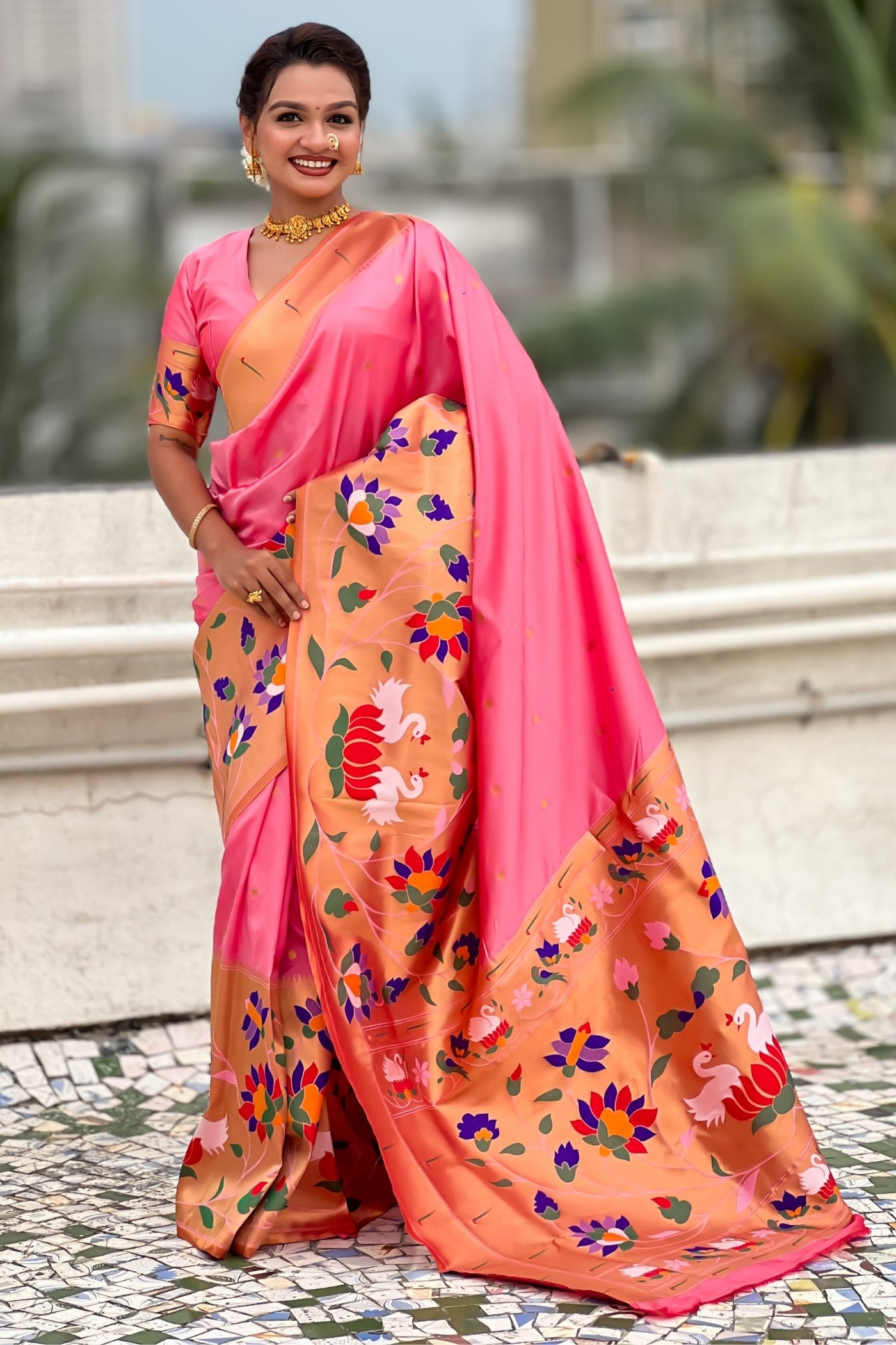 Buy MySilkLove Ruby Pink Woven Paithani Saree Online