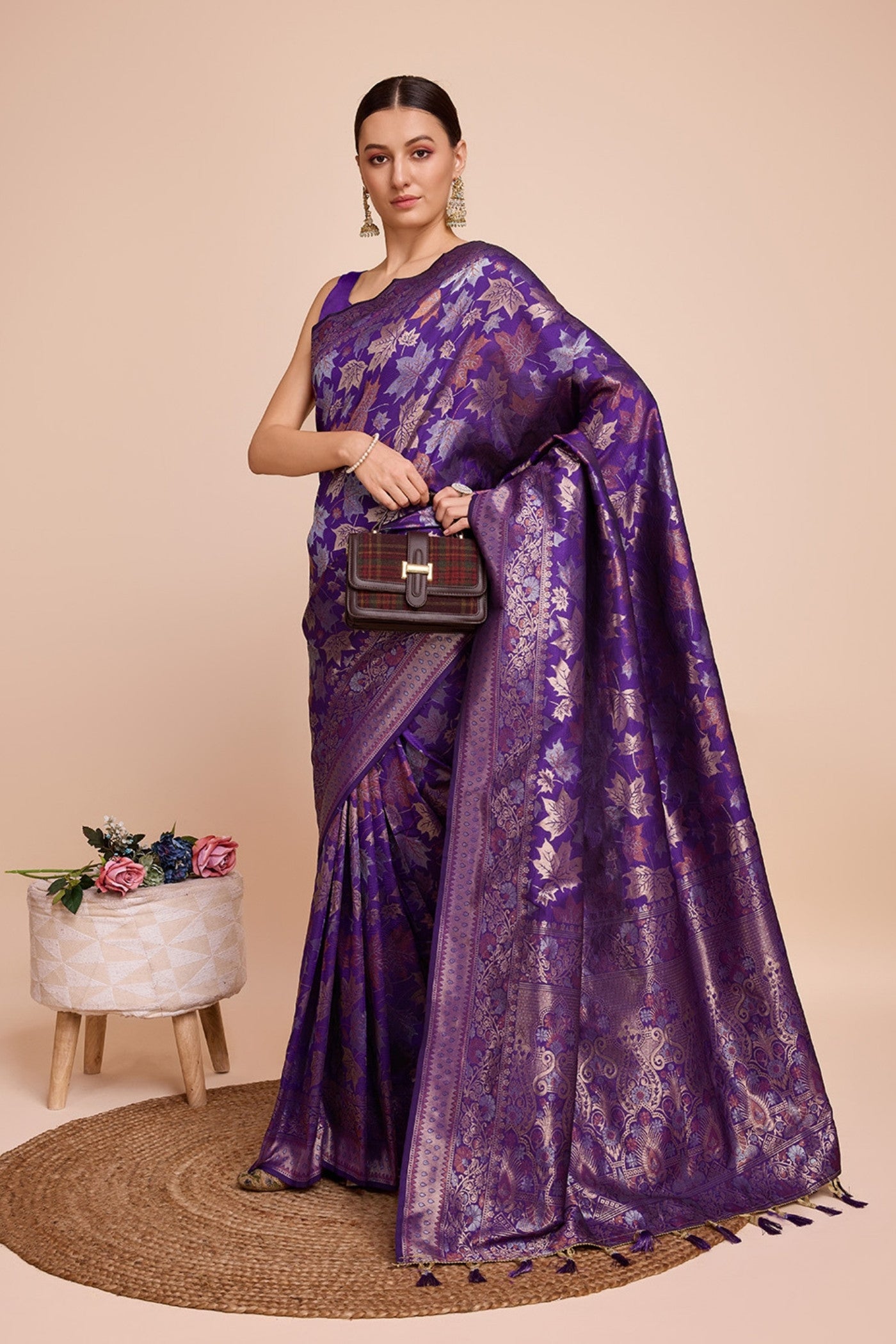 Buy MySilkLove Ripe Plum Purple Banarasi Soft Silk Saree Online