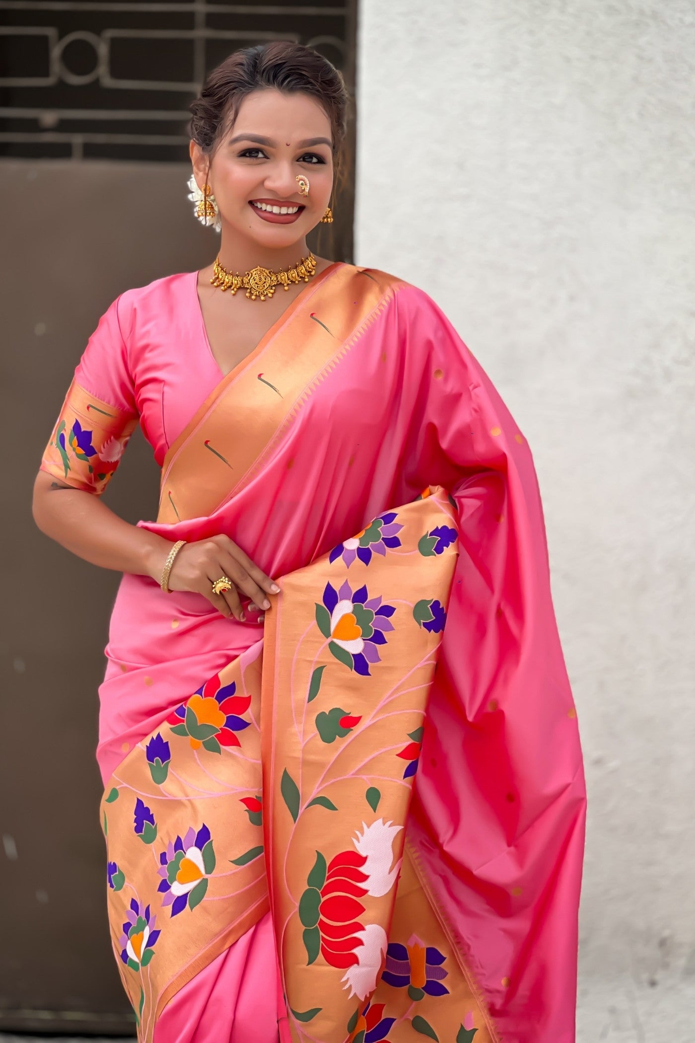 MySilkLove Ruby Pink Woven Paithani Saree