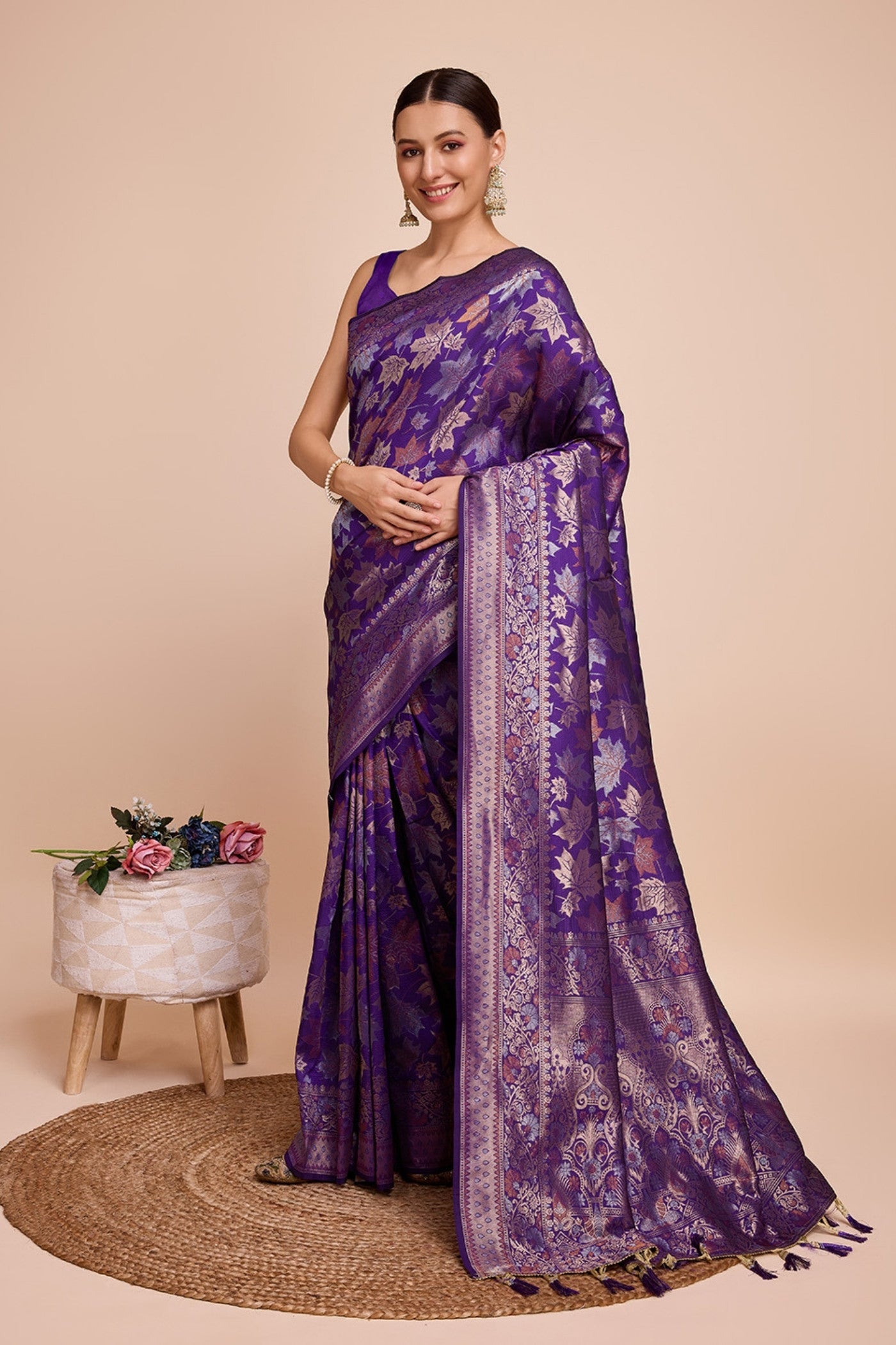 Buy MySilkLove Ripe Plum Purple Banarasi Soft Silk Saree Online
