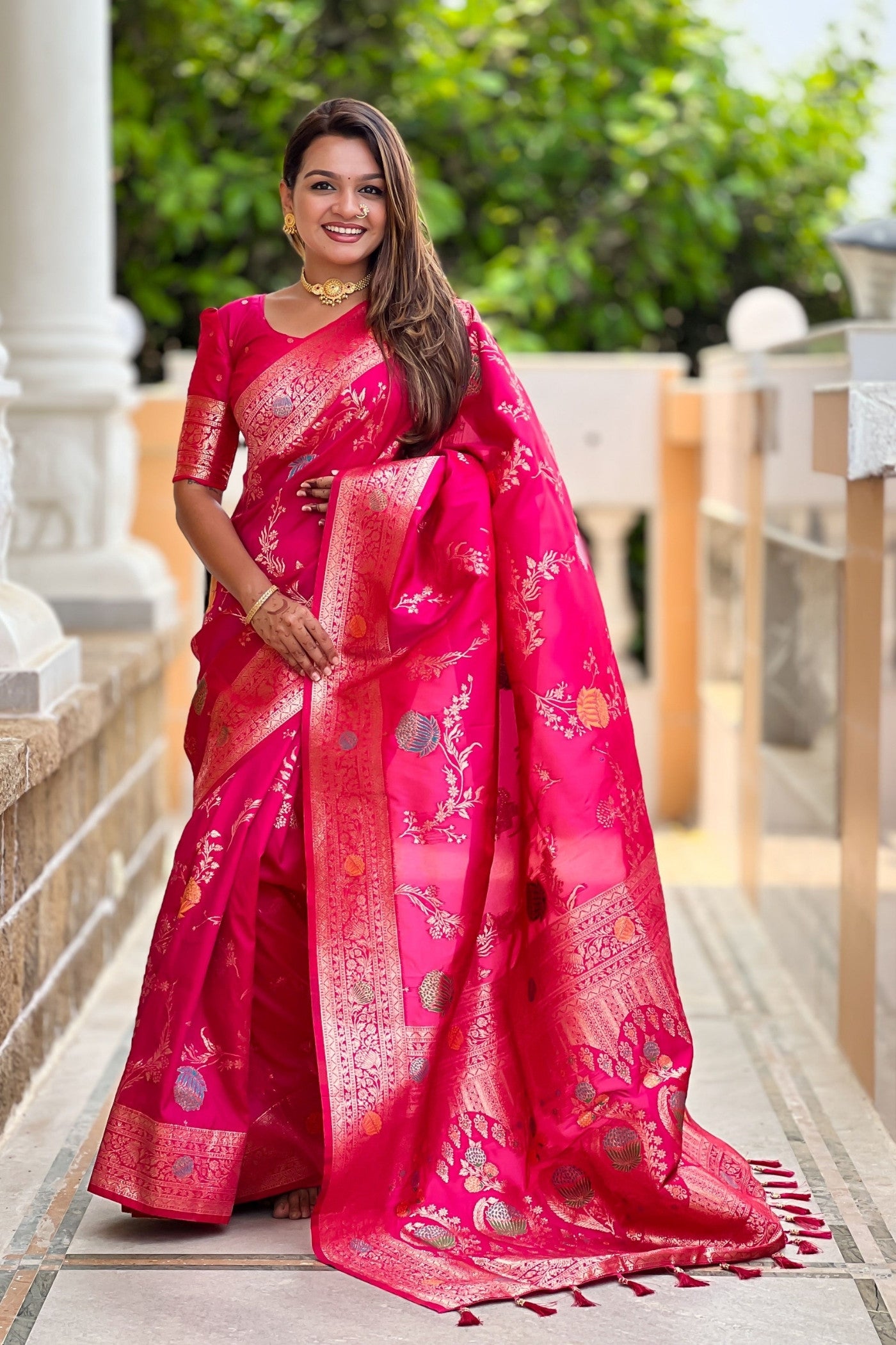 Buy MySilkLove Jam Pink Woven Banarasi Saree Online