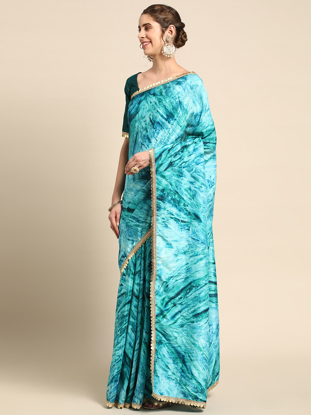 Buy MySilkLove Sea Serpent Blue Satin Partywear Saree Online