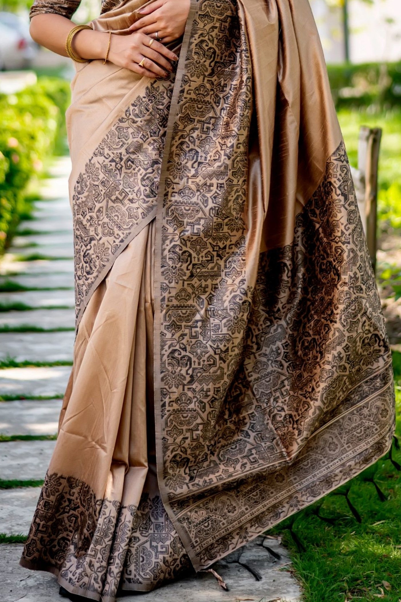 Buy MySilkLove Buff Brown Banarasi Handloom Raw Silk Saree Online