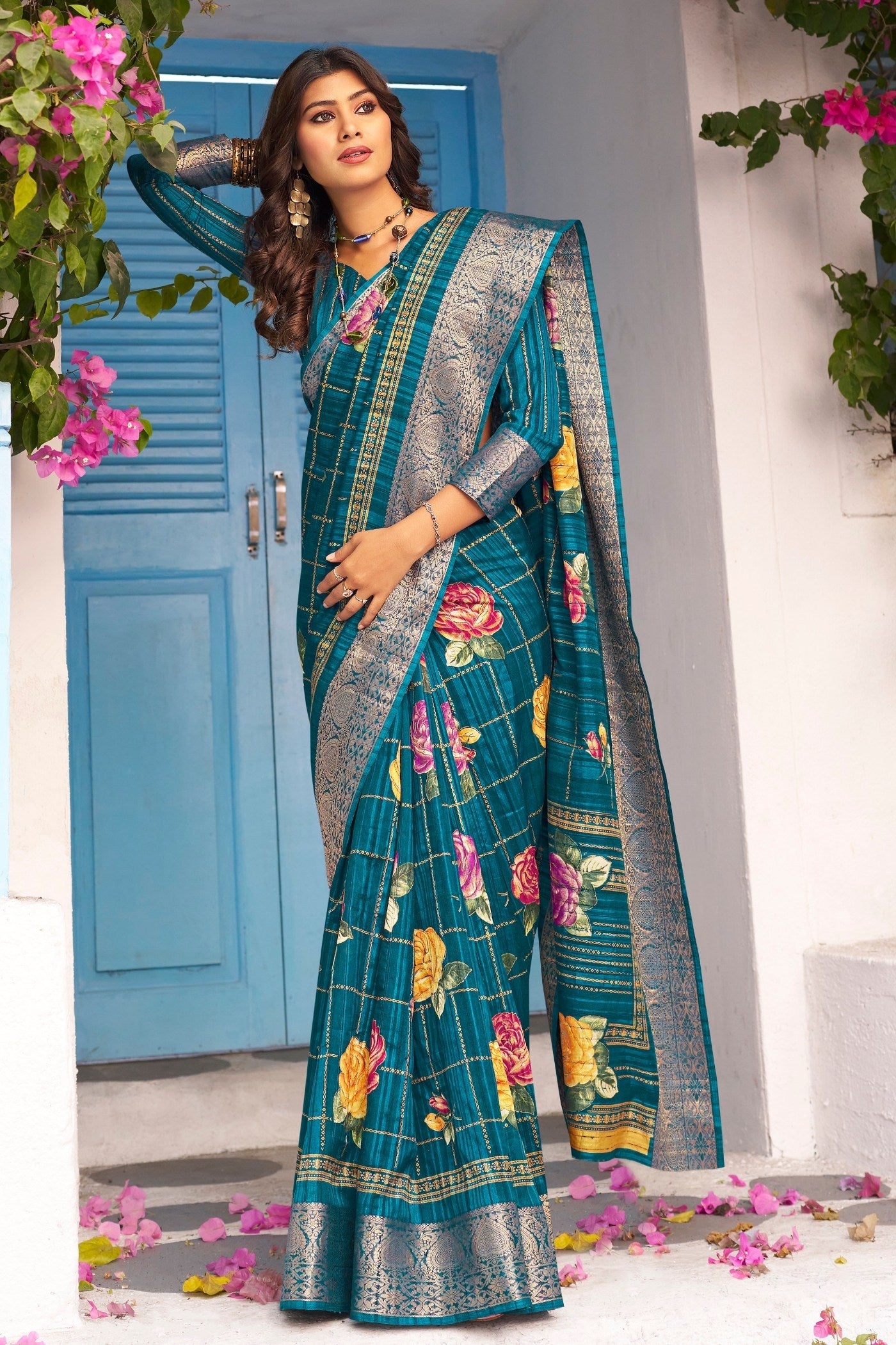 Buy MySilkLove Atoll Blue Banarasi Printed Saree Online