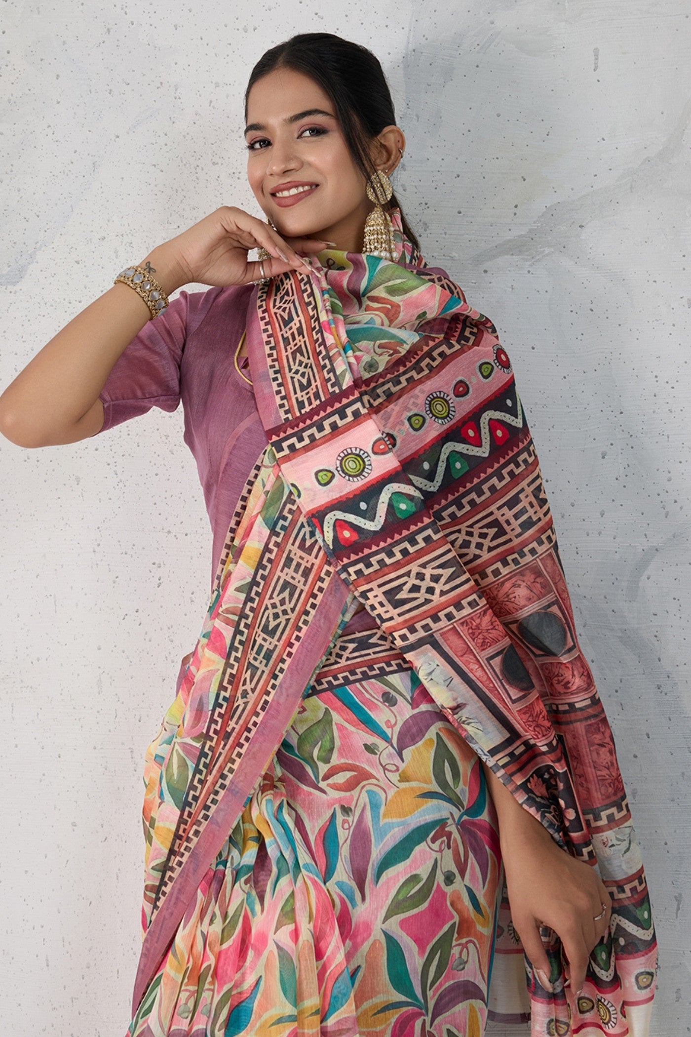 Buy MySilkLove Multicolor Pink Digital Printed Saree Online