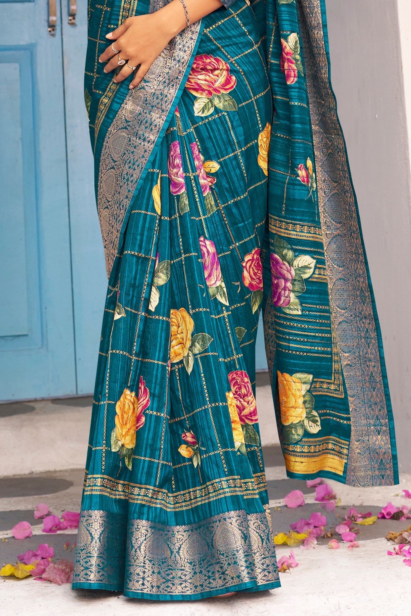 Buy MySilkLove Atoll Blue Banarasi Printed Saree Online