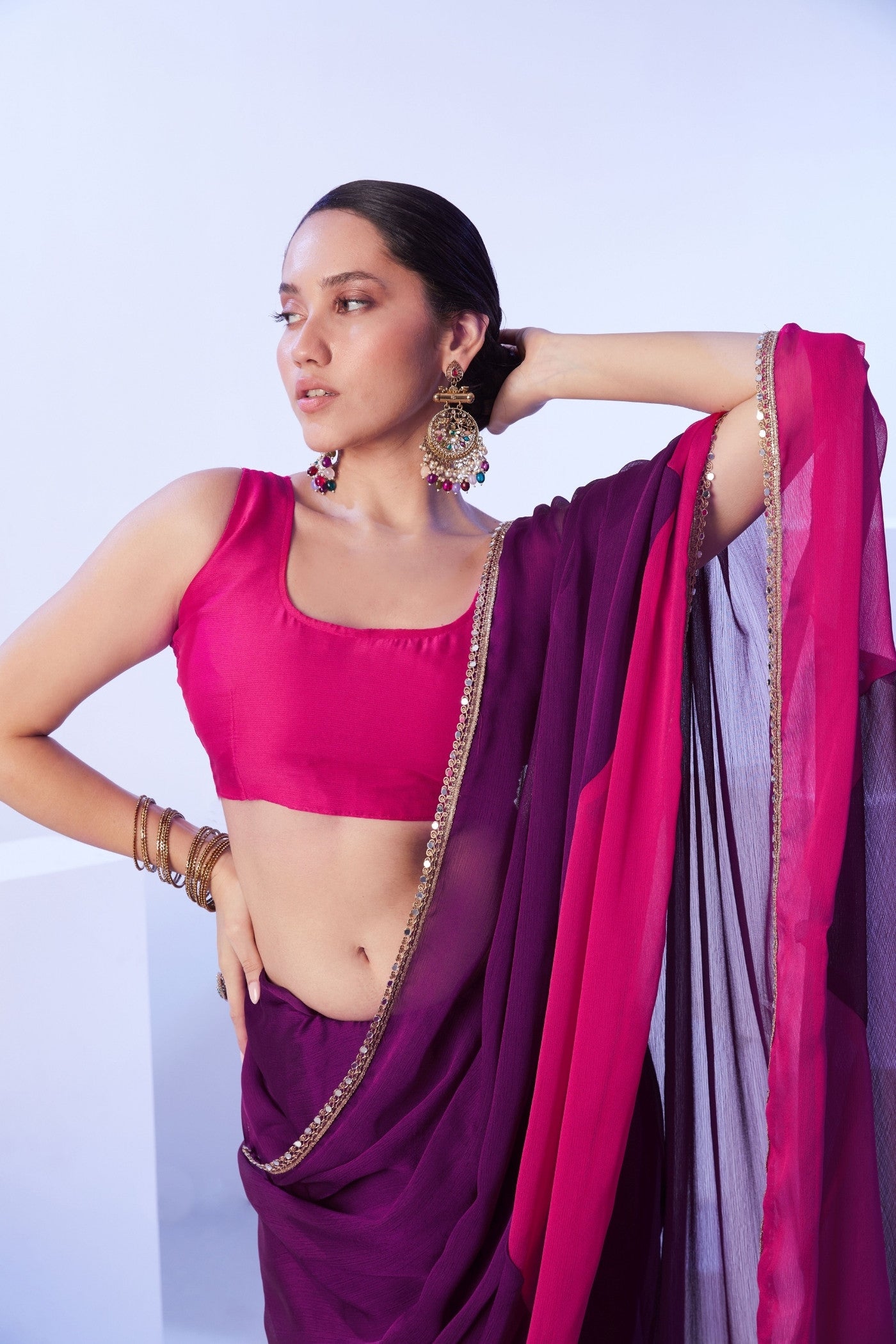 Buy MySilkLove Plum Purple and Pink Designer Partywear Saree Online