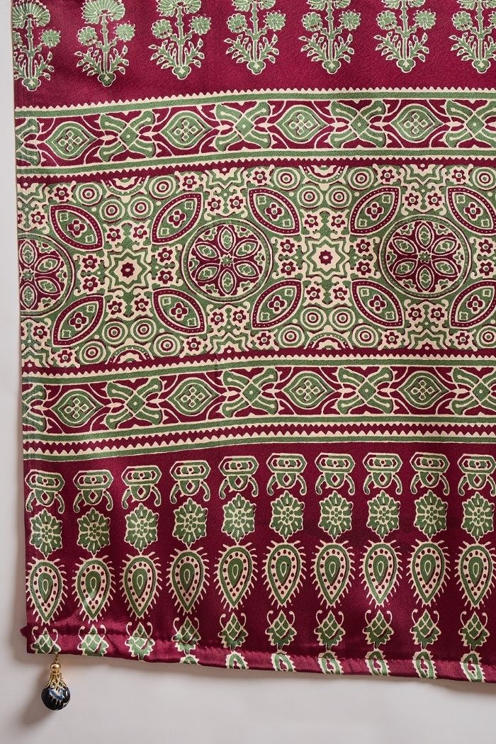 Buy MySilkLove Brick Red Ajrakh Printed Satin Gaji Silk Saree Online
