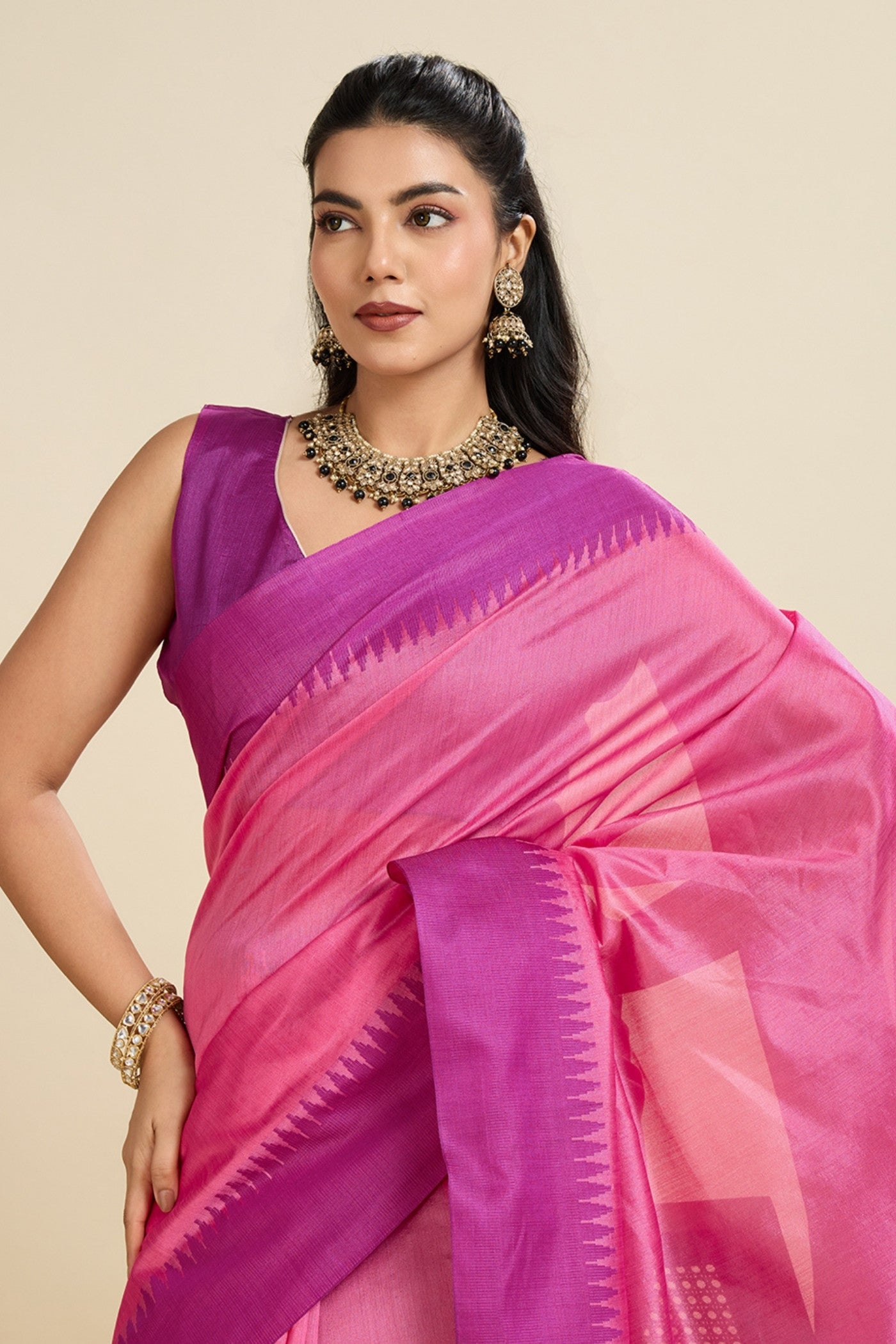 MySilkLove Neon Pink Woven Raw Silk Saree