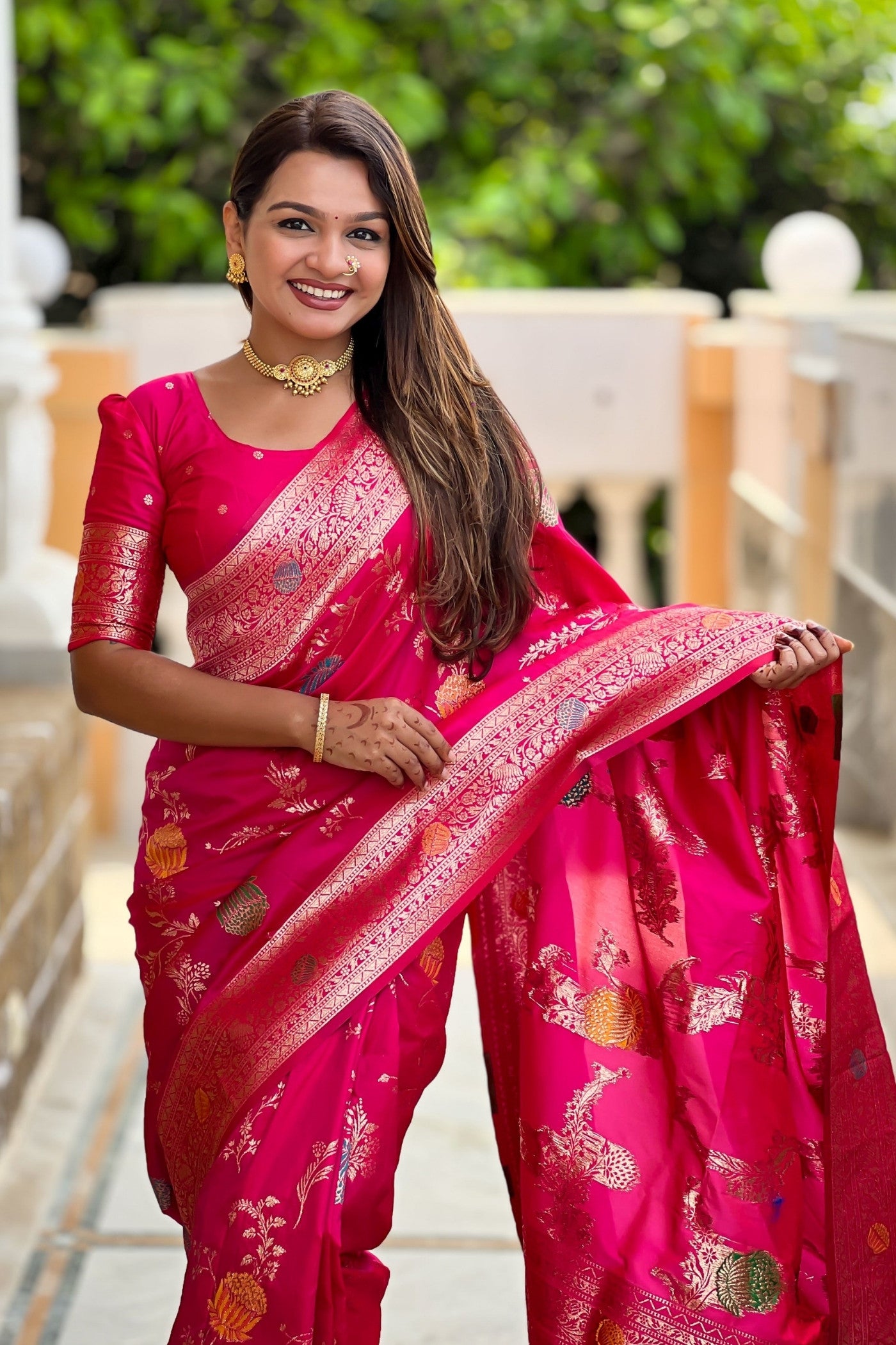 MySilkLove Jam Pink Woven Banarasi Saree
