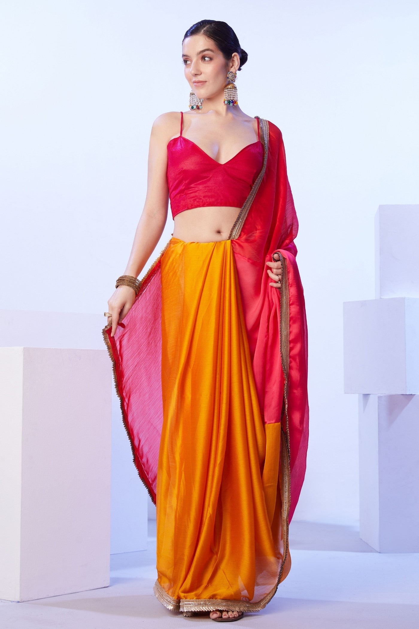 Buy MySilkLove Poppy Red and Orange Designer Partywear Saree Online