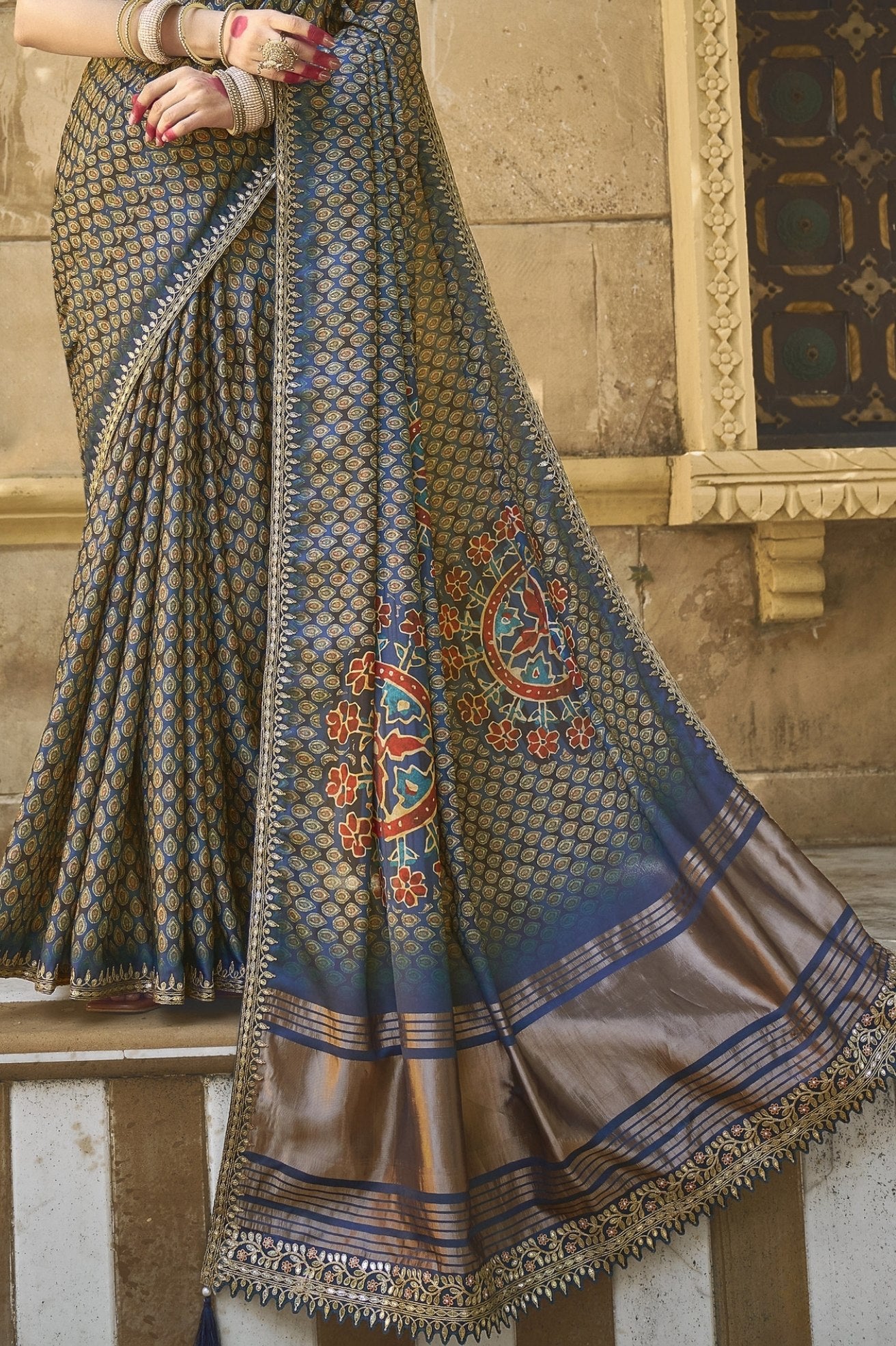 Buy MySilkLove Flint Grey Banarasi Designer Saree Online