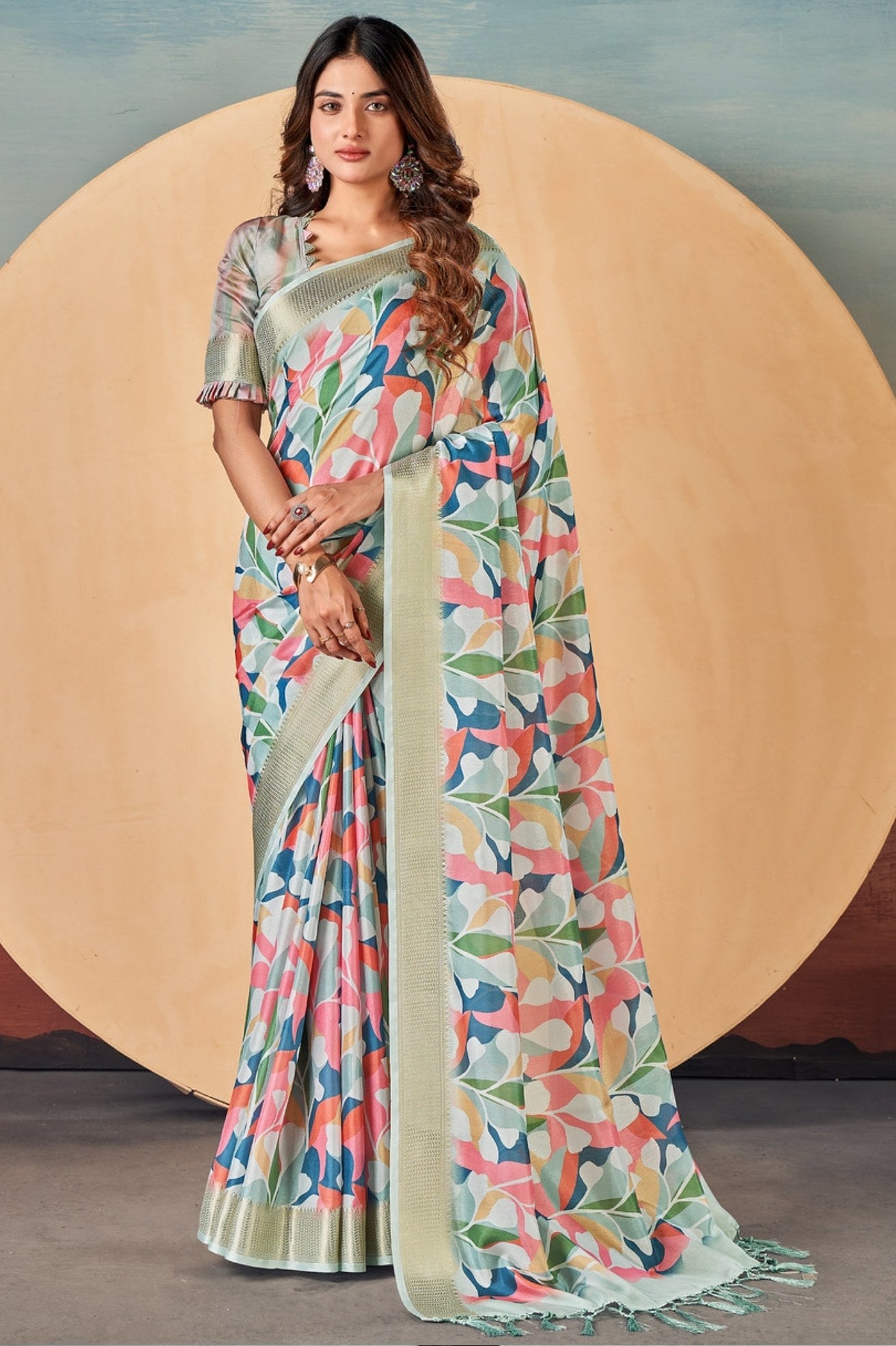 Buy MySilkLove Snow White Banarasi Digital Printed Saree Online