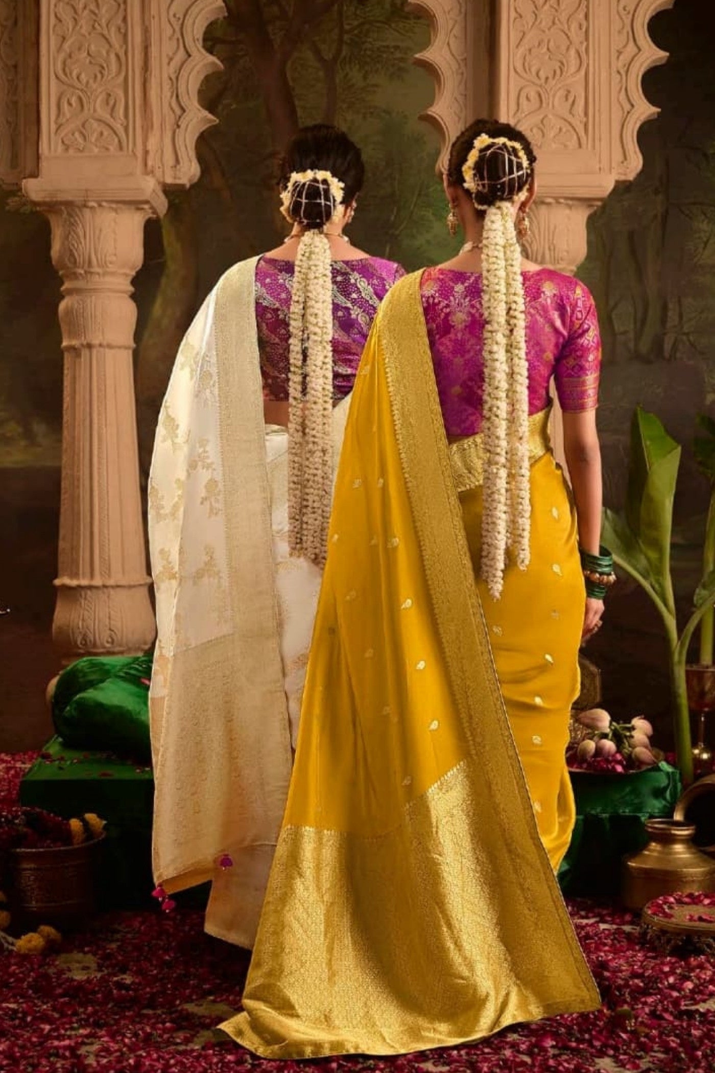 Buy MySilkLove Equator Yellow Designer Banarasi Dola Silk Saree Online