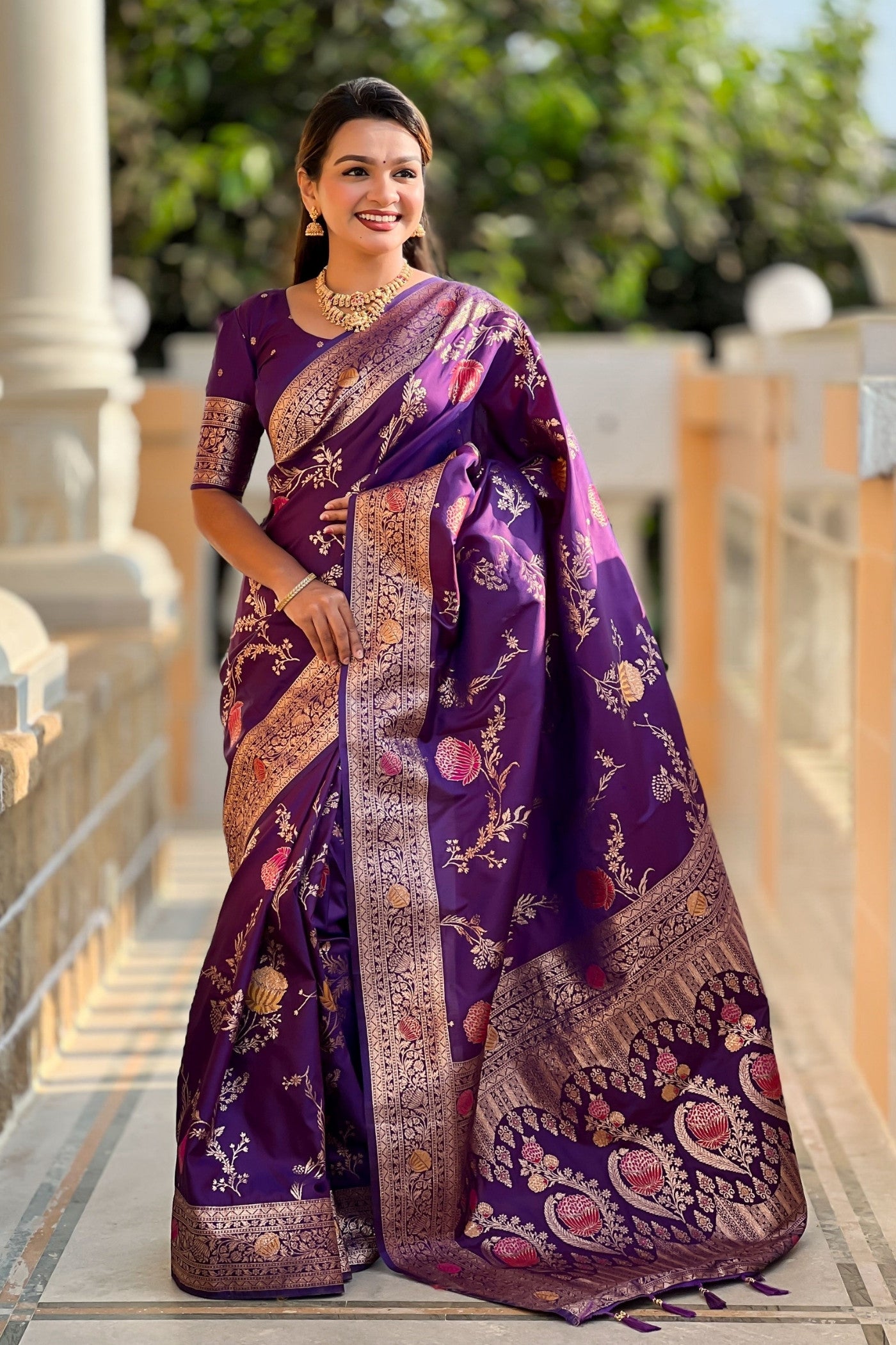 Buy MySilkLove Mardi Gras Purple Woven Banarasi Saree Online