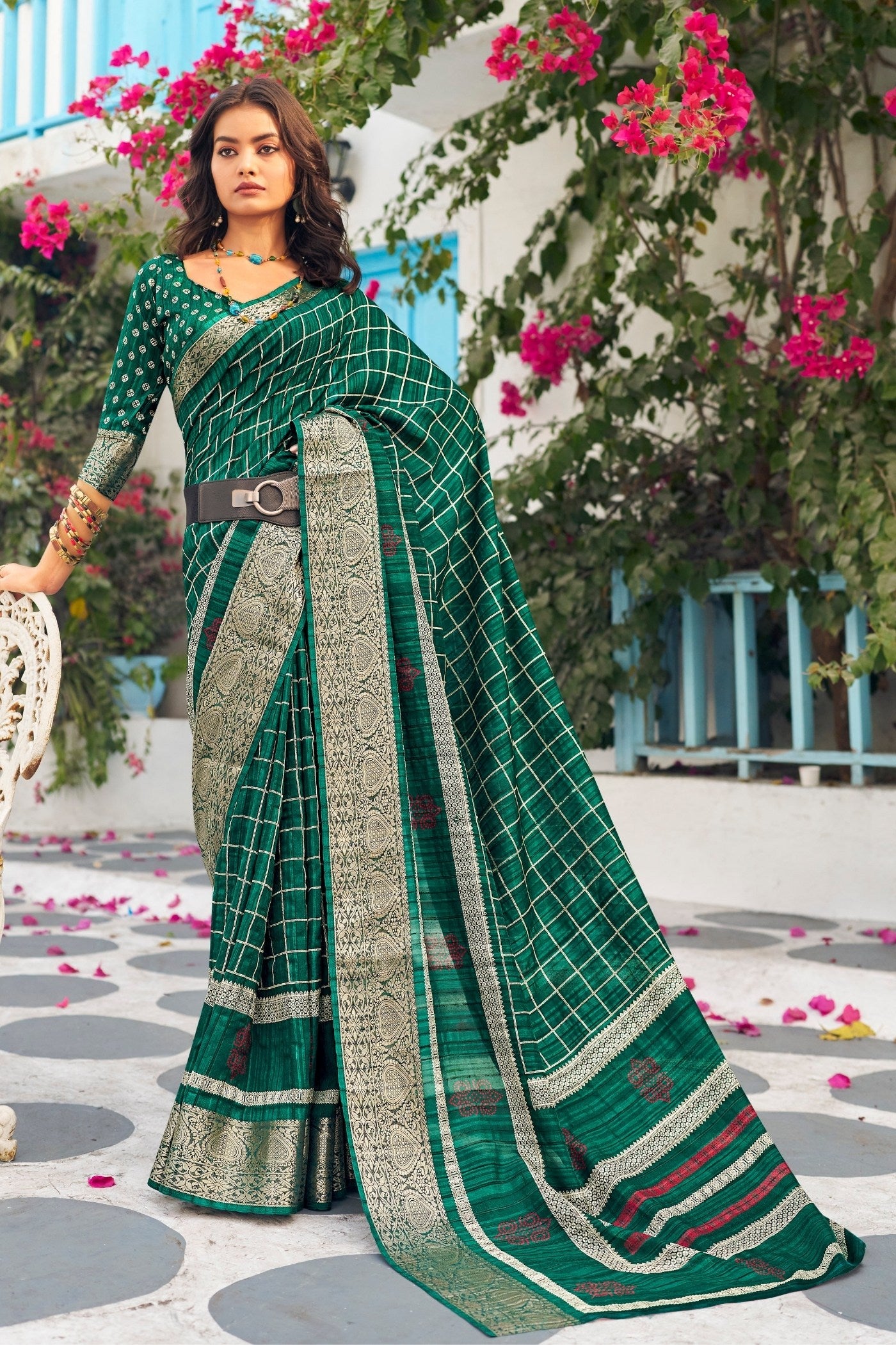 Buy MySilkLove Eden Green Banarasi Printed Saree Online