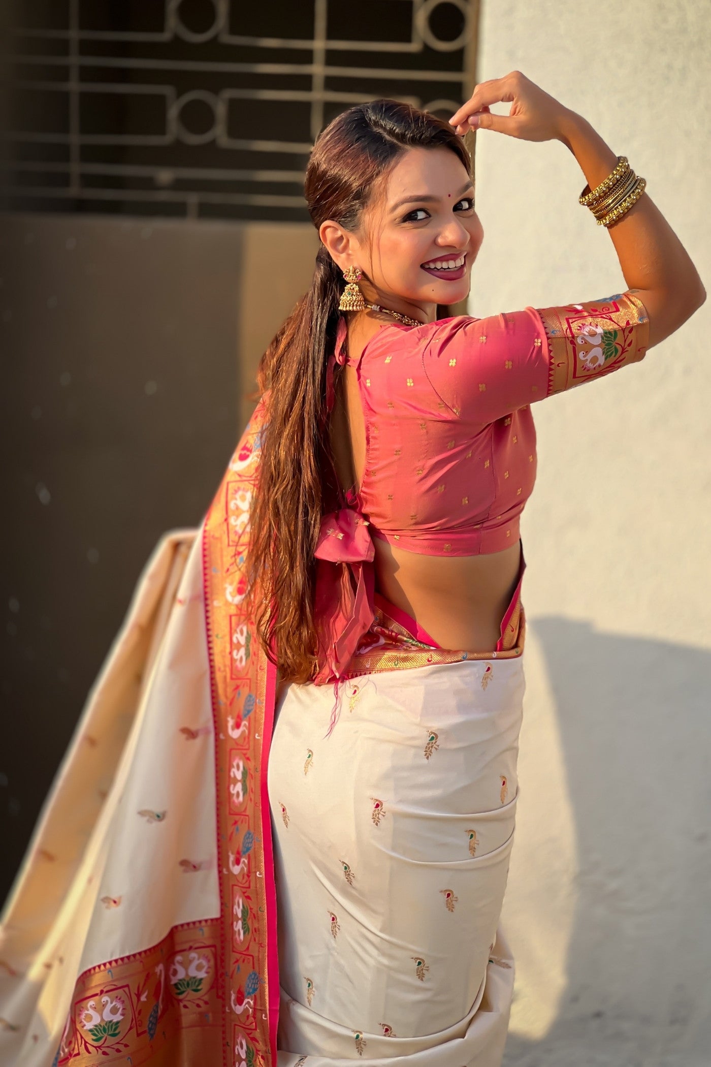 Buy MySilkLove Pure White Zari Woven Paithani Saree Online