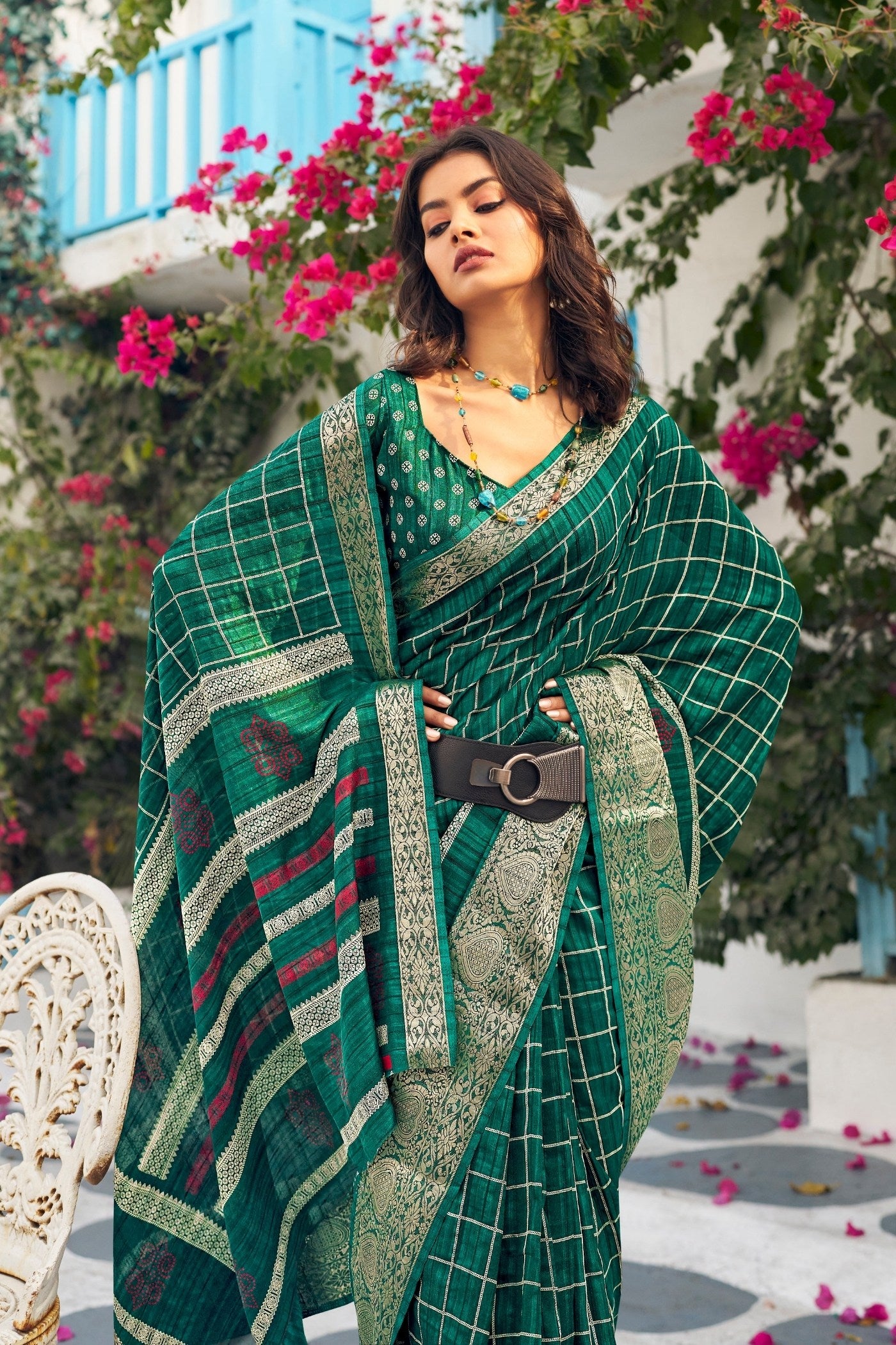 Buy MySilkLove Eden Green Banarasi Printed Saree Online